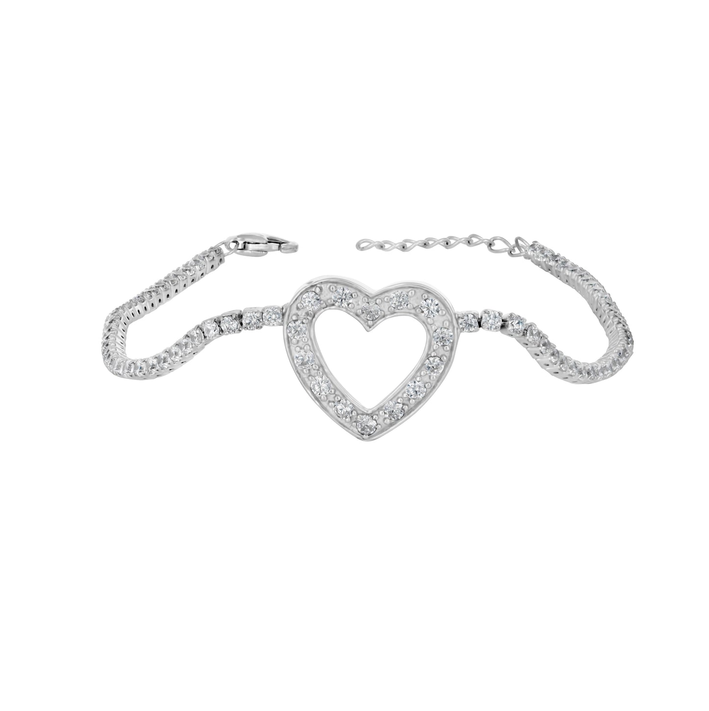 Sterling Silver Womens Cubic Zirconia Heart Bracelet