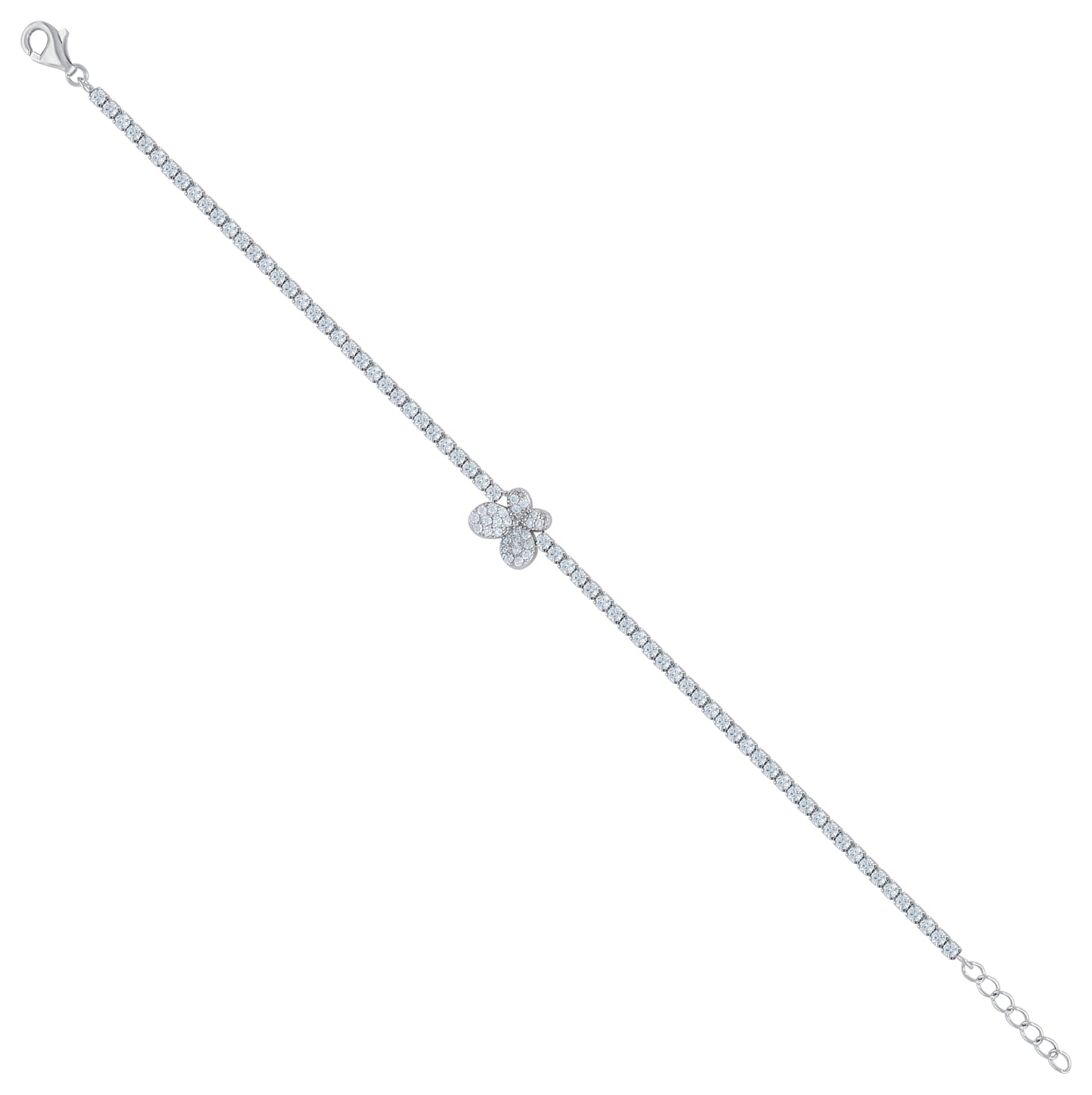 Sterling Silver Womens Cubic Zirconia Fancy Butterfly Bracelet