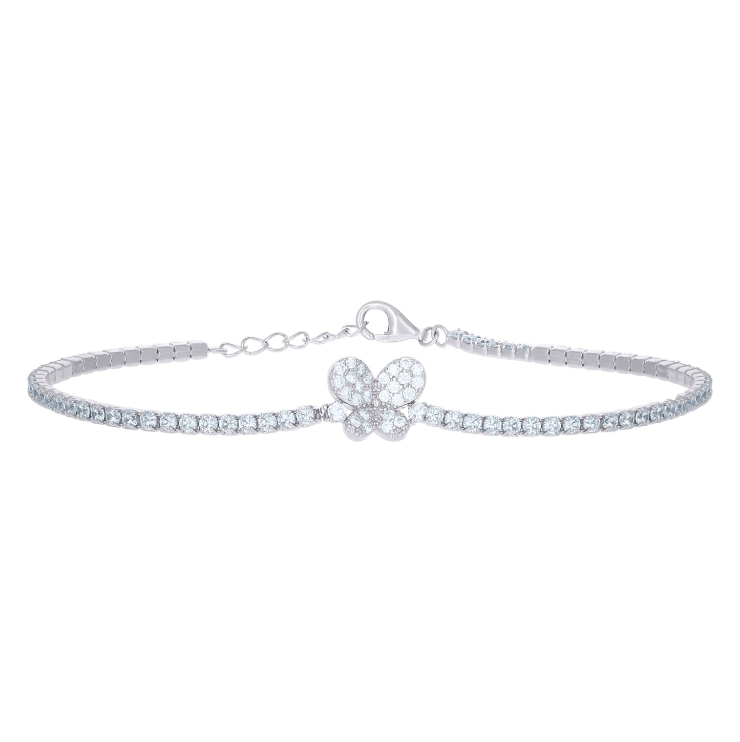 Sterling Silver Womens Cubic Zirconia Fancy Butterfly Bracelet