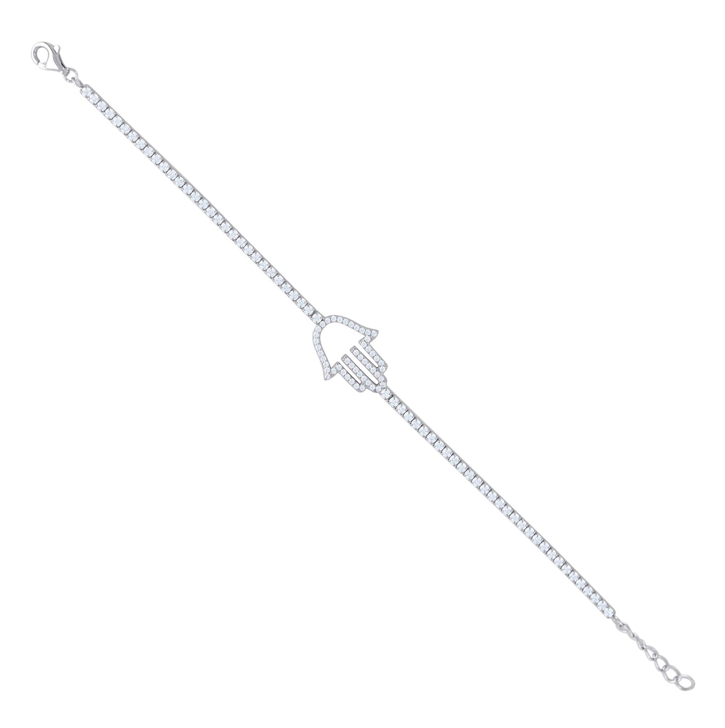 Sterling Silver Womens Cubic Zirconia Fancy Humsa Bracelet