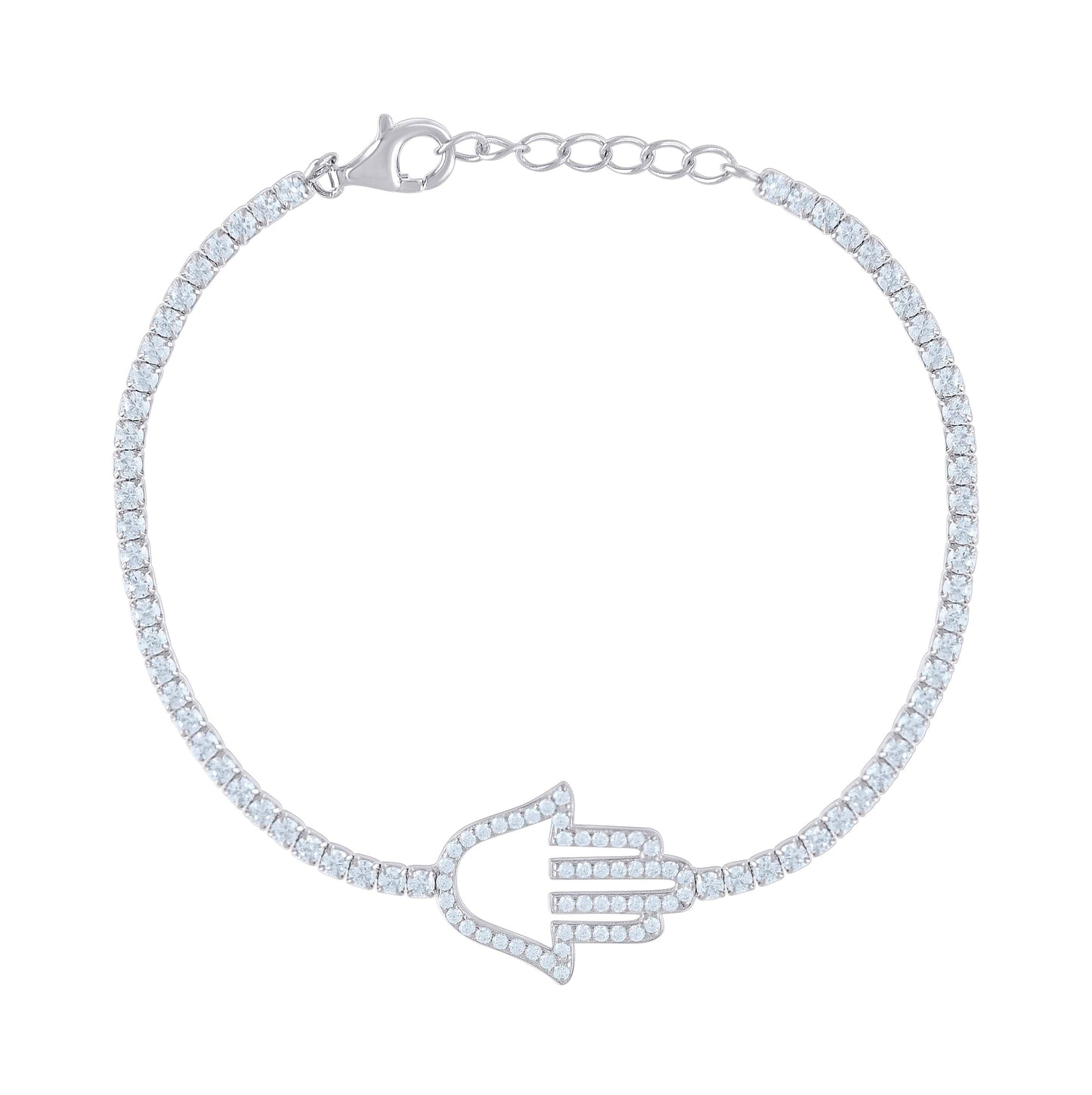 Sterling Silver Womens Cubic Zirconia Fancy Humsa Bracelet