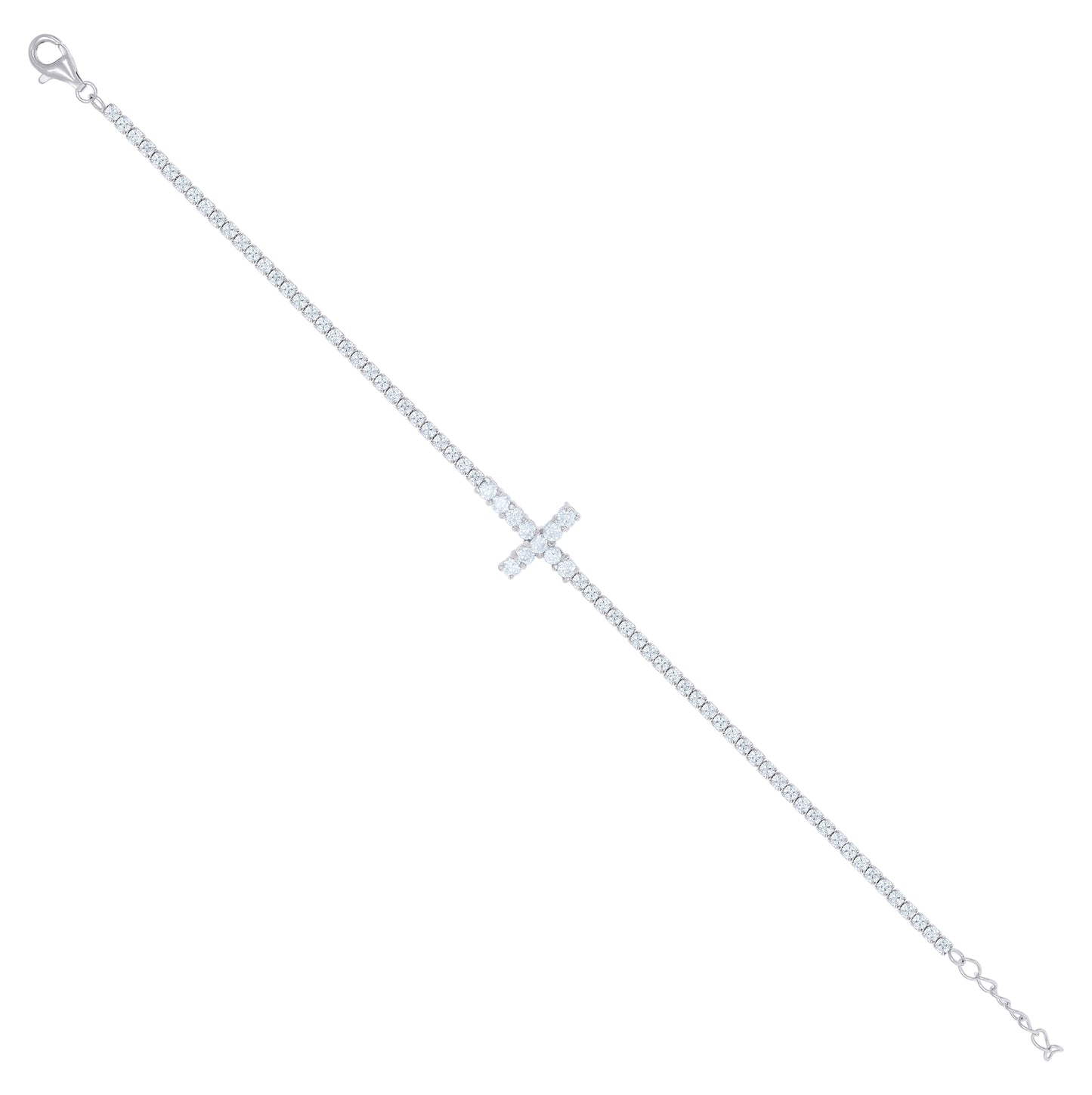 Sterling Silver Womens Cubic Zirconia Fancy Cross Bracelet