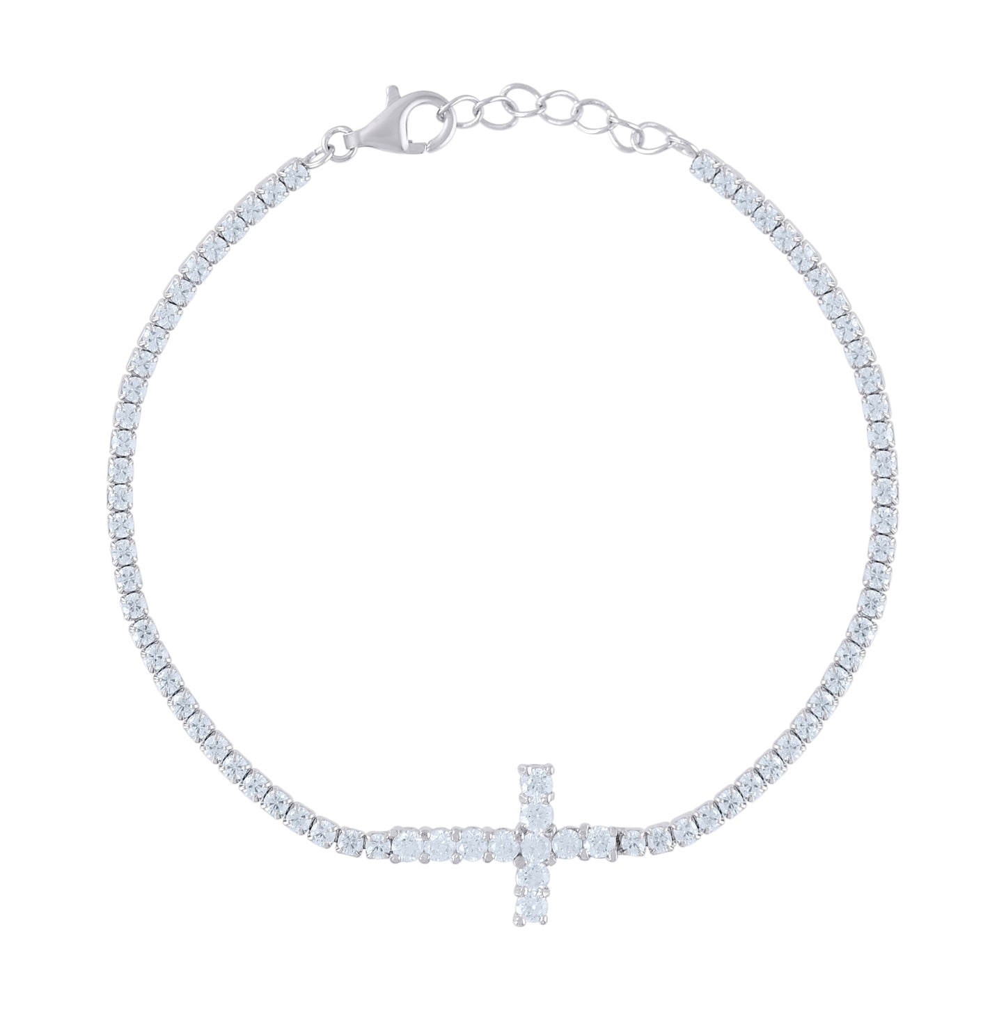 Sterling Silver Womens Cubic Zirconia Fancy Cross Bracelet