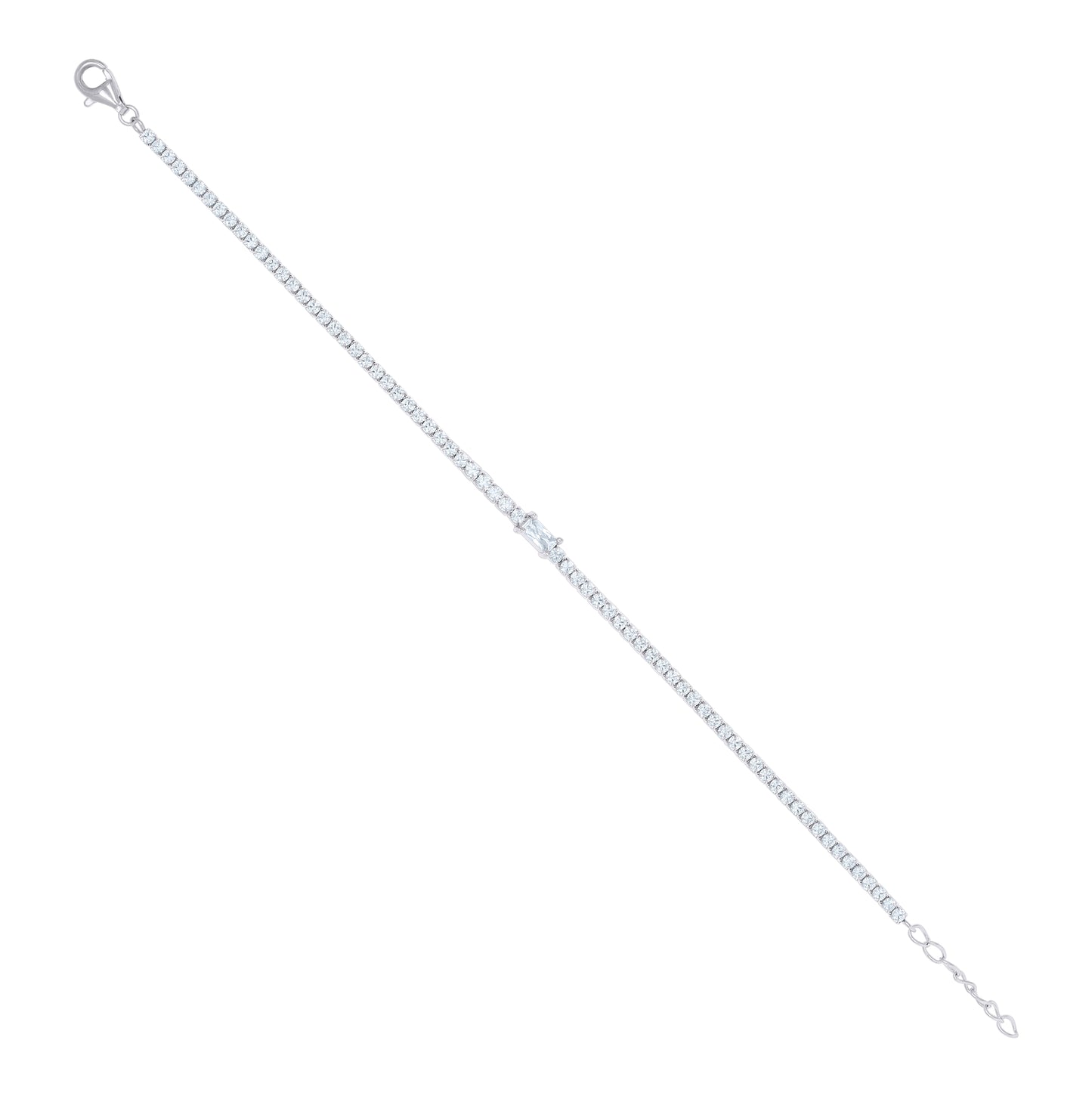 Sterling Silver Womens Cubic Zirconia Fancy Tennis Baguette & Round Bracelet