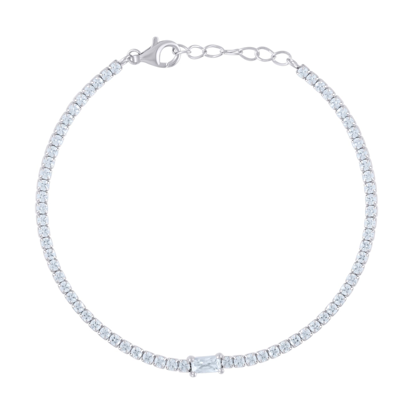 Sterling Silver Womens Cubic Zirconia Fancy Tennis Baguette & Round Bracelet
