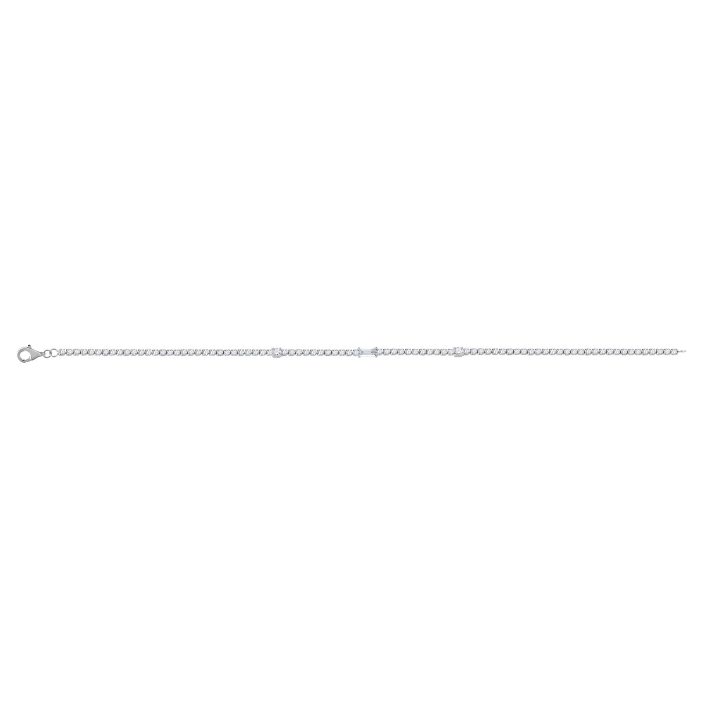 Sterling Silver Womens Cubic Zirconia Fancy Tennis Baguette & Round Bracelet