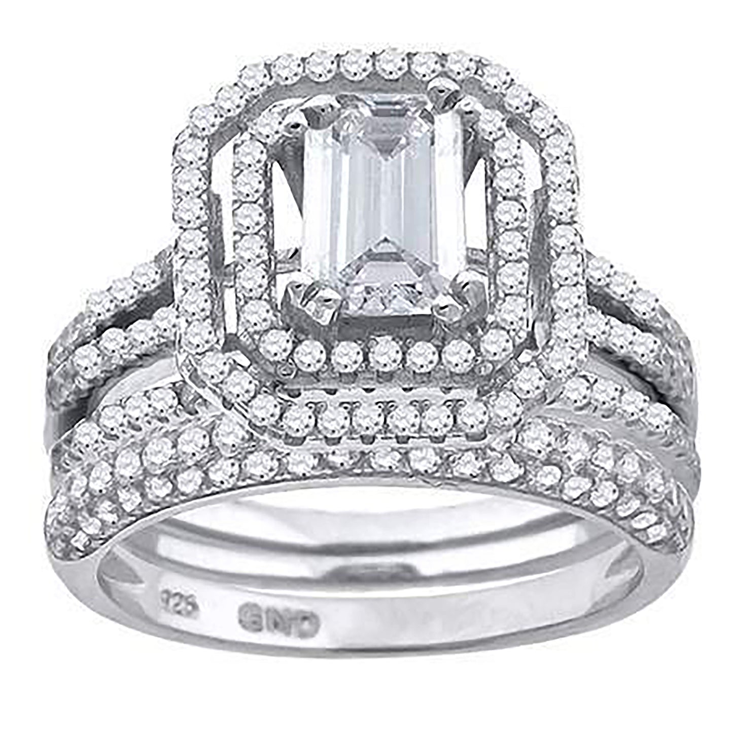 Sterling Silver Cubic Zirconia Halo Bridal Anniversary Engagement Wedding Trio Set Ring