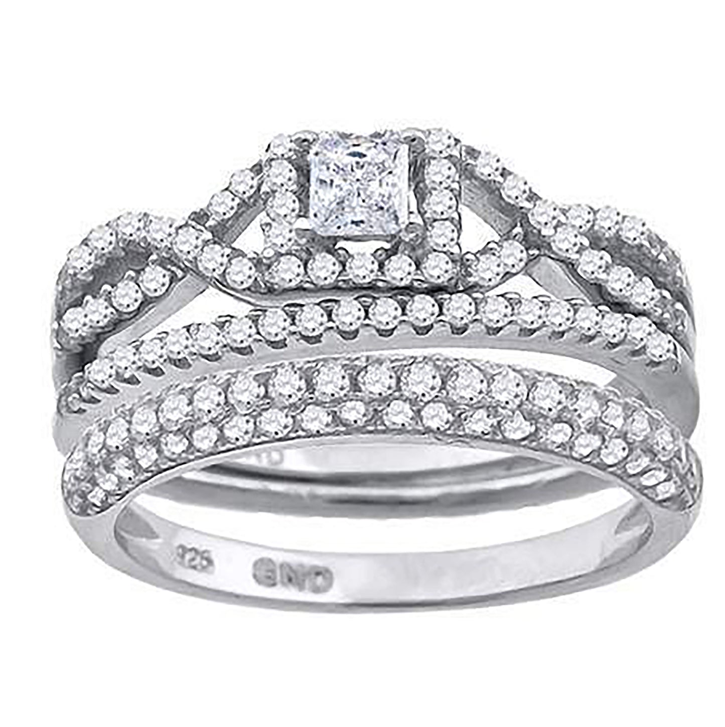 Sterling Silver Cubic Zirconia Trio Bridal Anniversary Wedding Engagement Band Ring