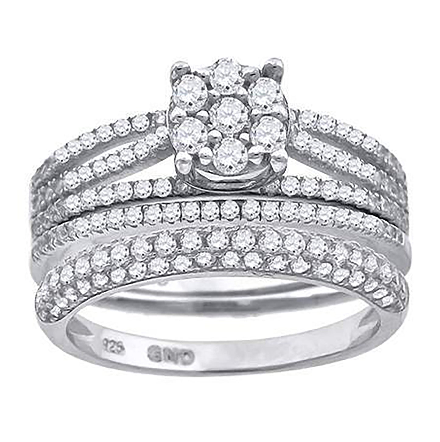 Sterling Silver Cubic Zirconia Trio Bridal Anniversary Wedding Engagement Band Ring Set