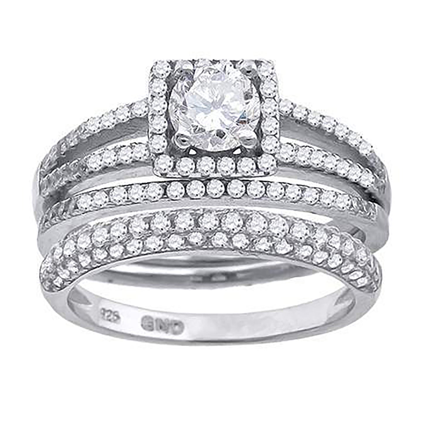 Sterling Silver Cubic Zirconia Trio Bridal Anniversary Wedding Engagement Band Ring Set