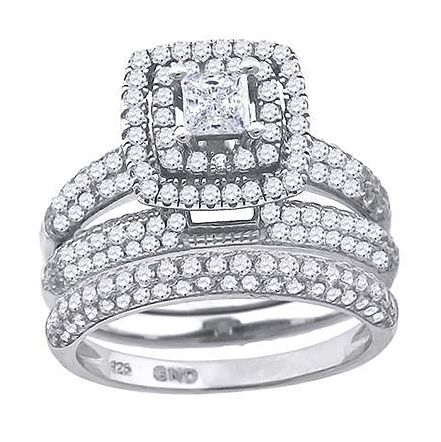Sterling Silver Cubic Zirconia Trio Bridal Anniversary Wedding Engagement Band Ring Set