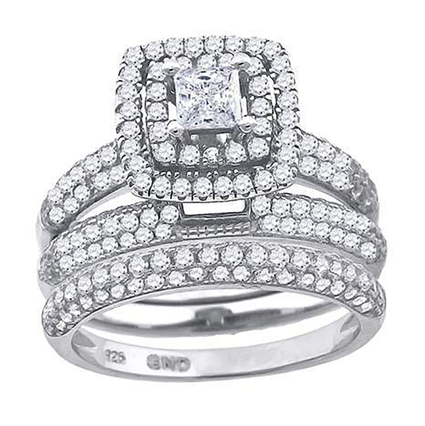 Sterling Silver Cubic Zirconia Trio Bridal Anniversary Wedding Engagement Band Ring Set