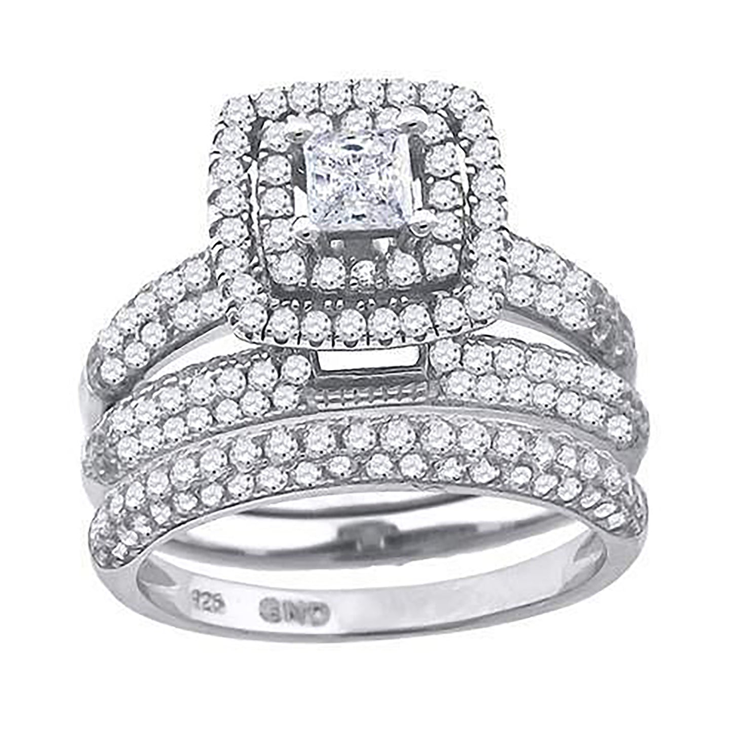 Sterling Silver Cubic Zirconia Trio Bridal Anniversary Wedding Engagement Band Ring Set