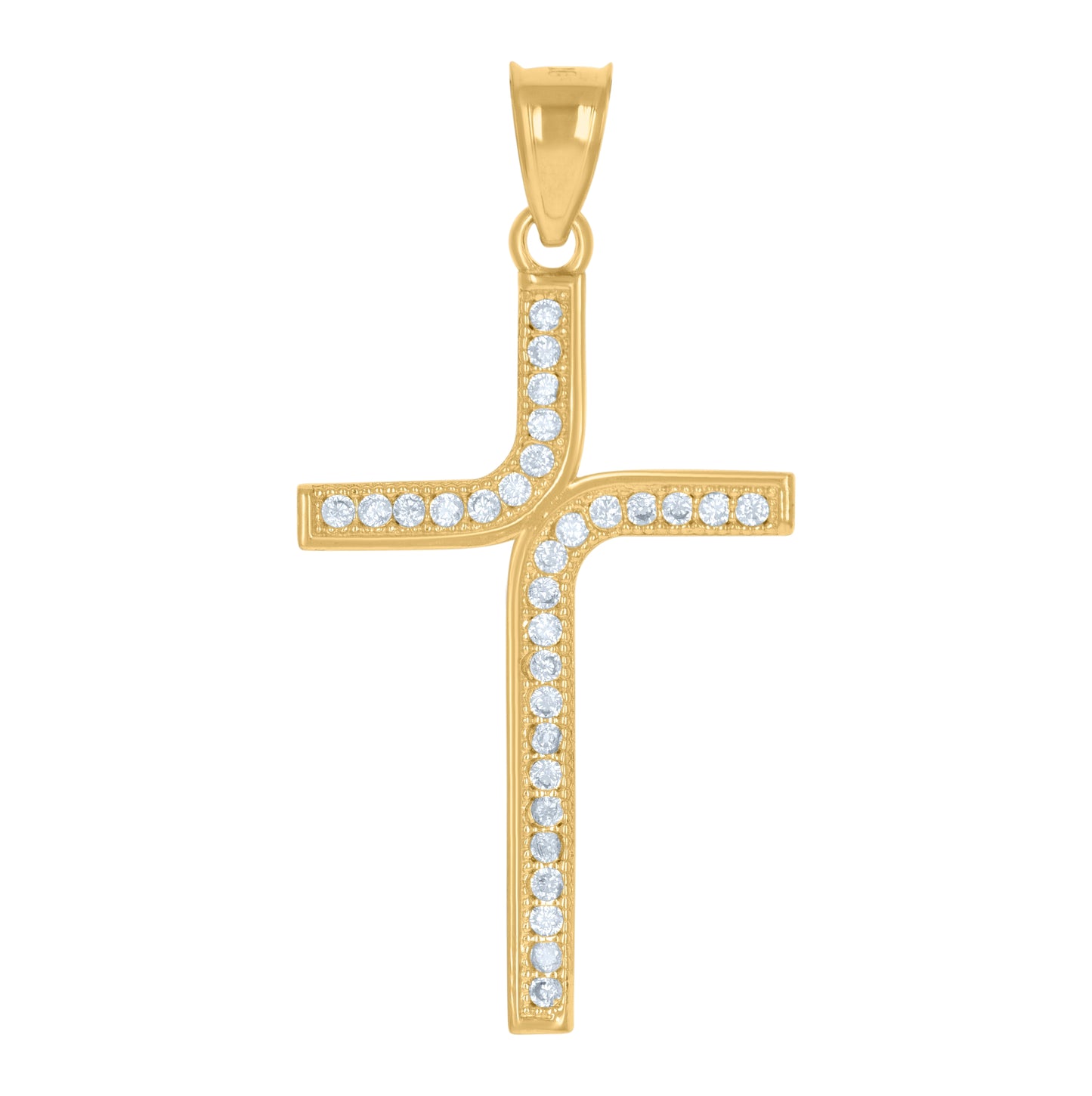 10K Two-Tone Gold Unisex Cubic Zirconia Cubic-Zirconia Cross Religious Charm Pendant