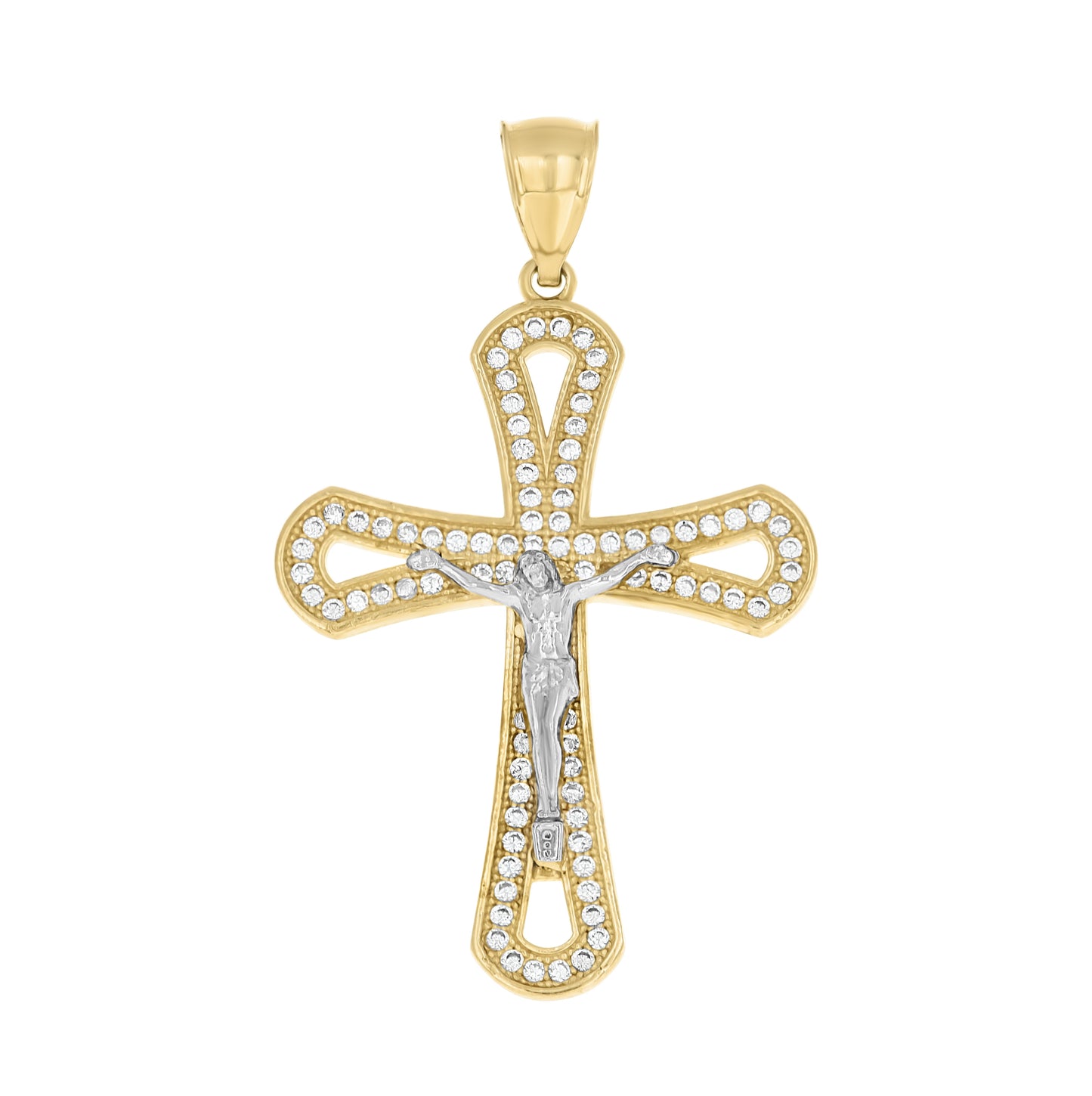 10K Two-tone Gold Mens Cubic-Zirconia Crucifix Cross Religious Charm Pendant