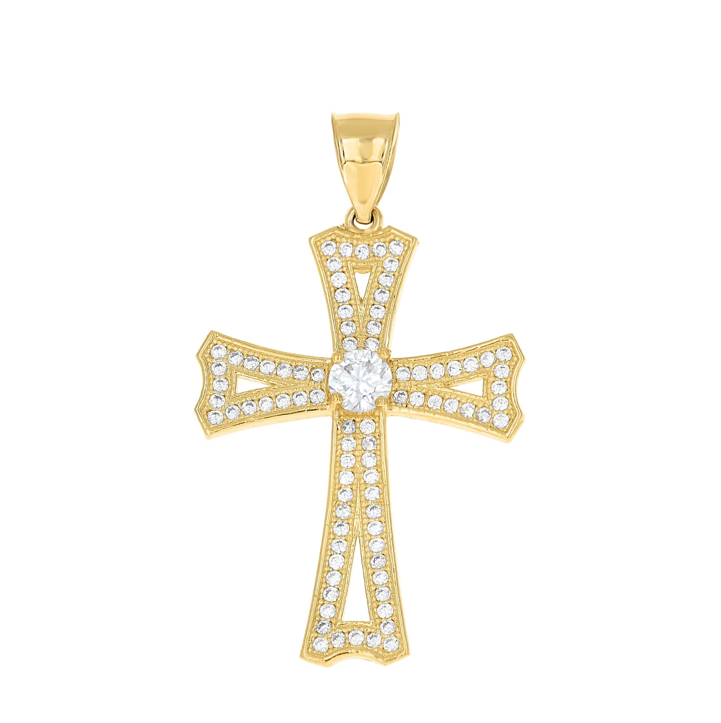 10K Two-tone Gold Mens Cubic-Zirconia Cross Religious Charm Pendant