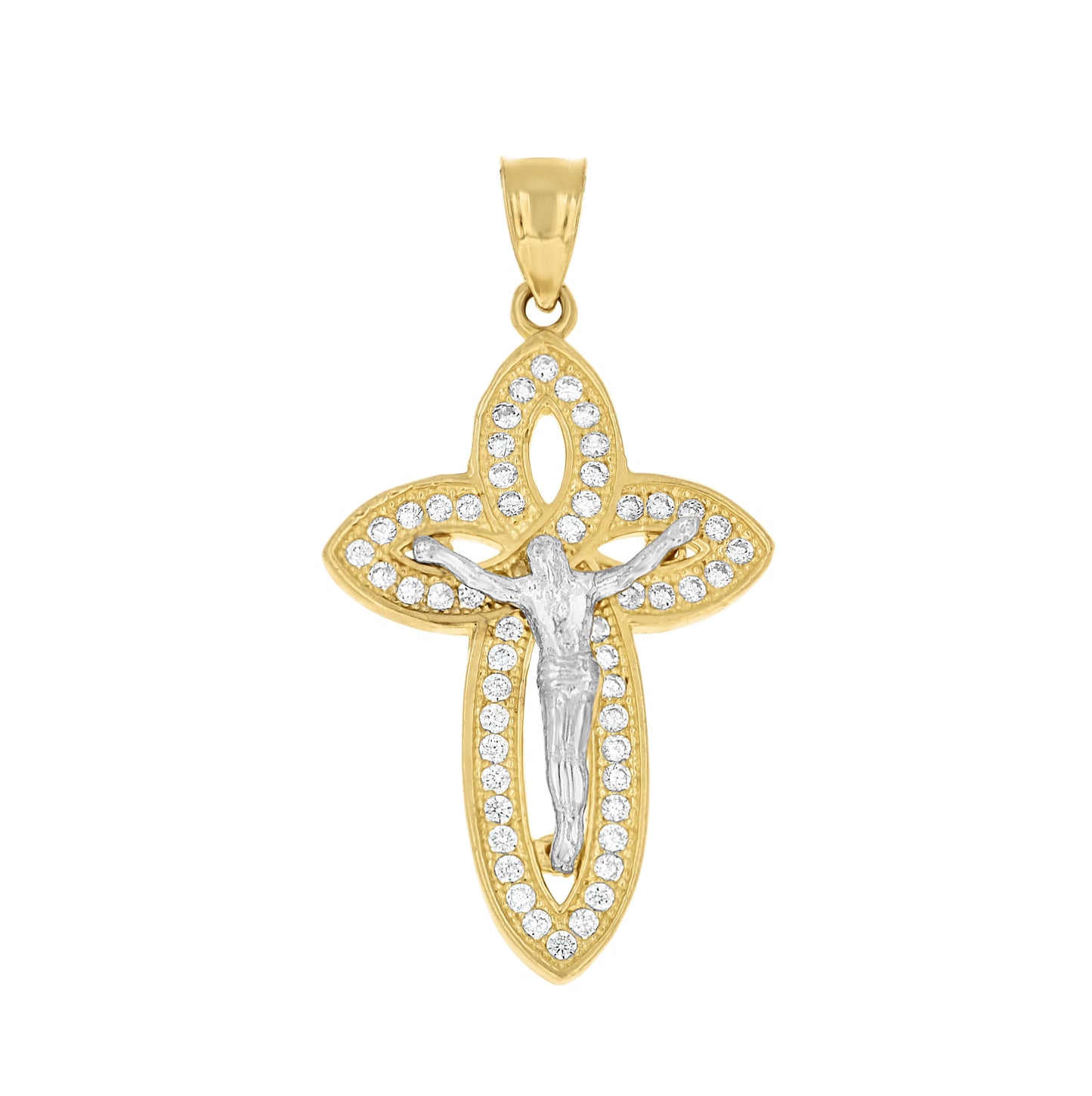 10K Two-tone Gold Mens Cubic-Zirconia Crucifix Cross Religious Charm Pendant