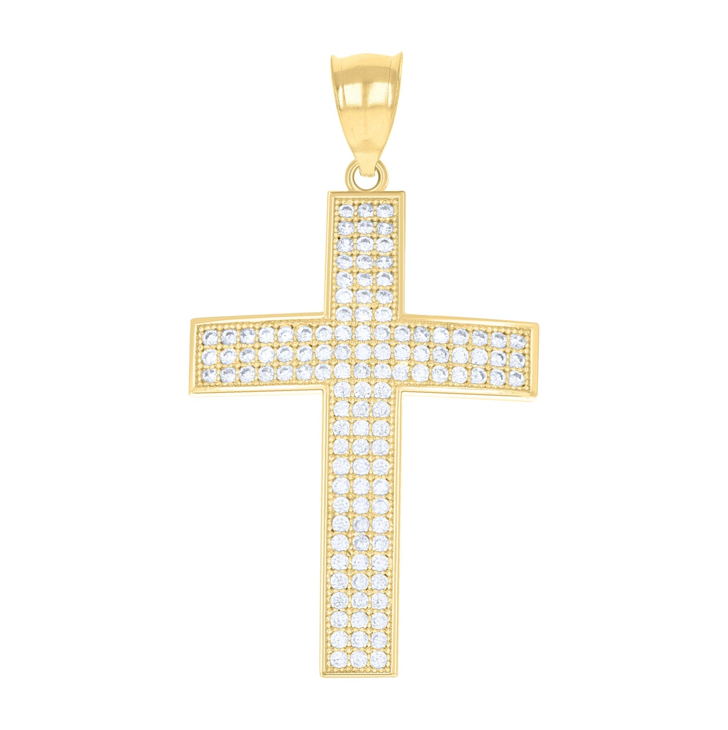 10K Gold Two-Tone Cubic-Zirconia Mens Cross Religious Charm Pendant