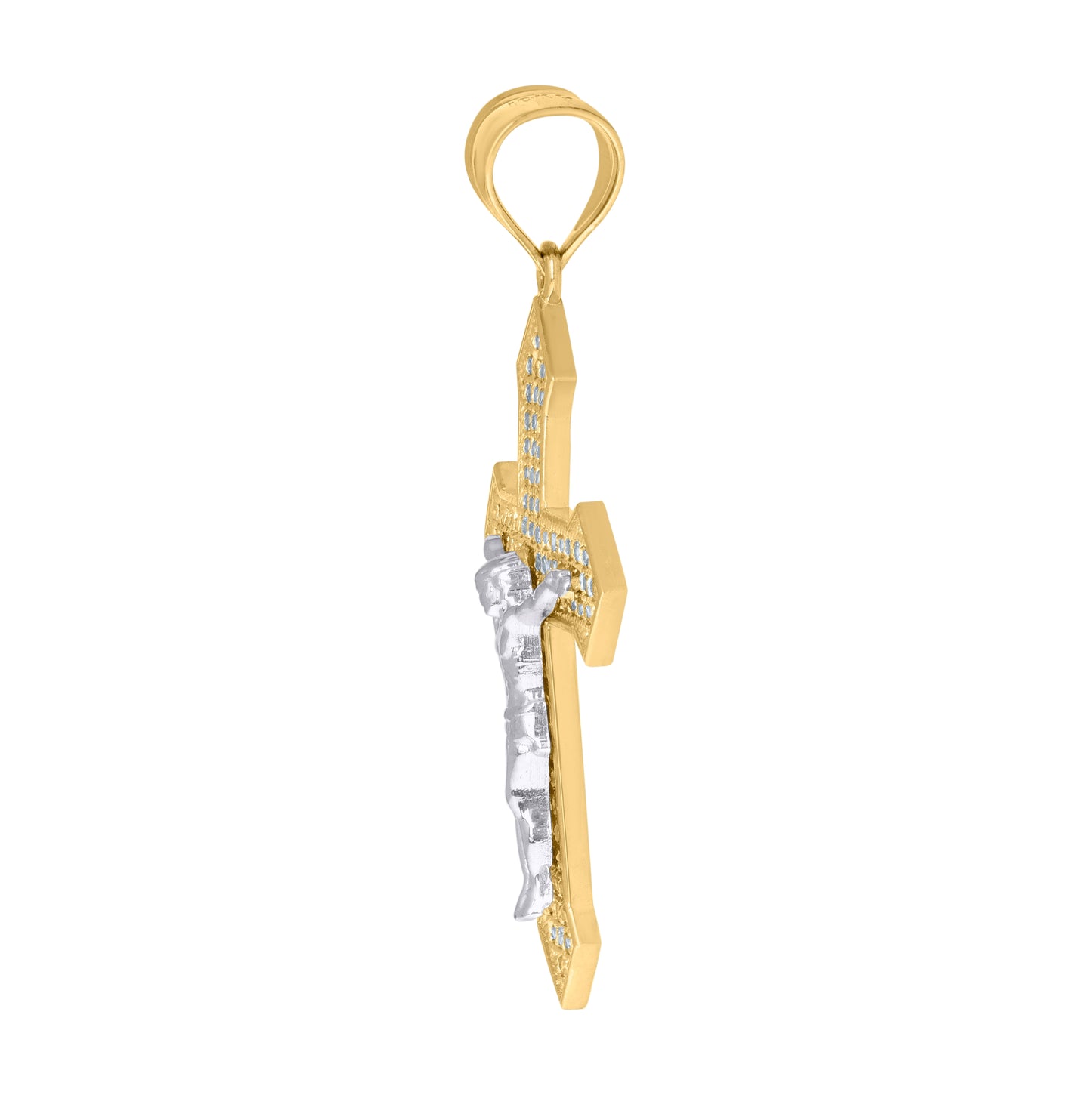 10K Gold Two-Tone Cubic-Zirconia Mens Cross Crucifix Religious Charm Pendant