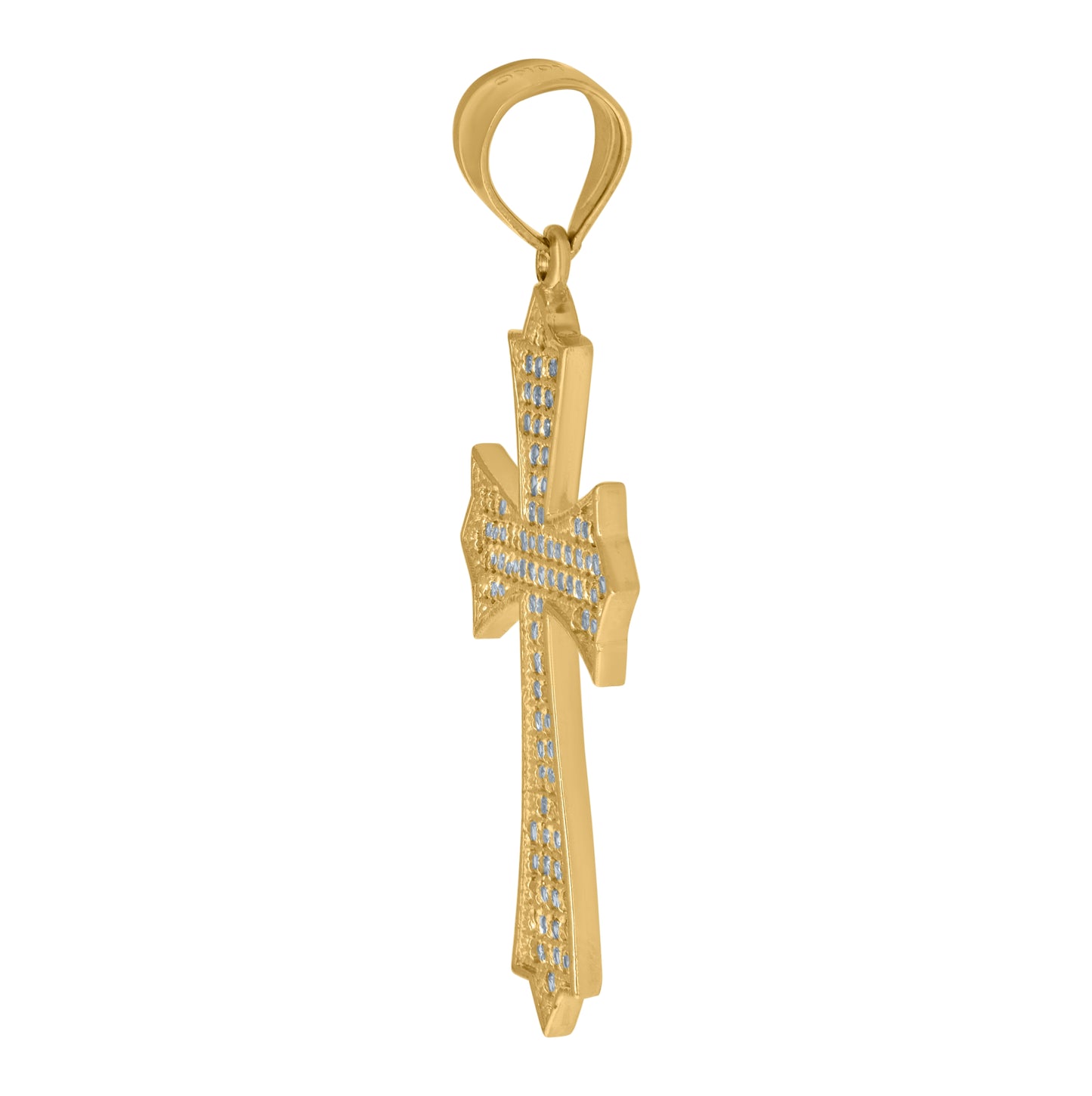 10K Gold Two-Tone Cubic-Zirconia Mens Cross Religious Charm Pendant