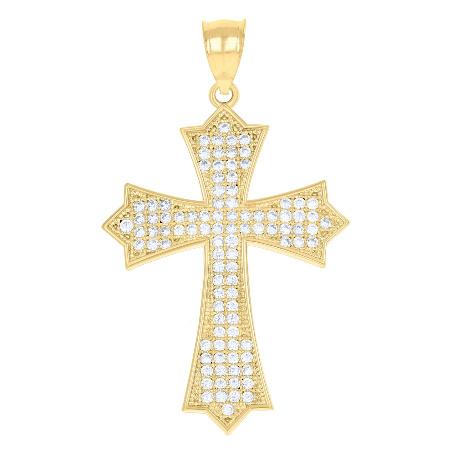 10K Gold Two-Tone Cubic-Zirconia Mens Cross Religious Charm Pendant