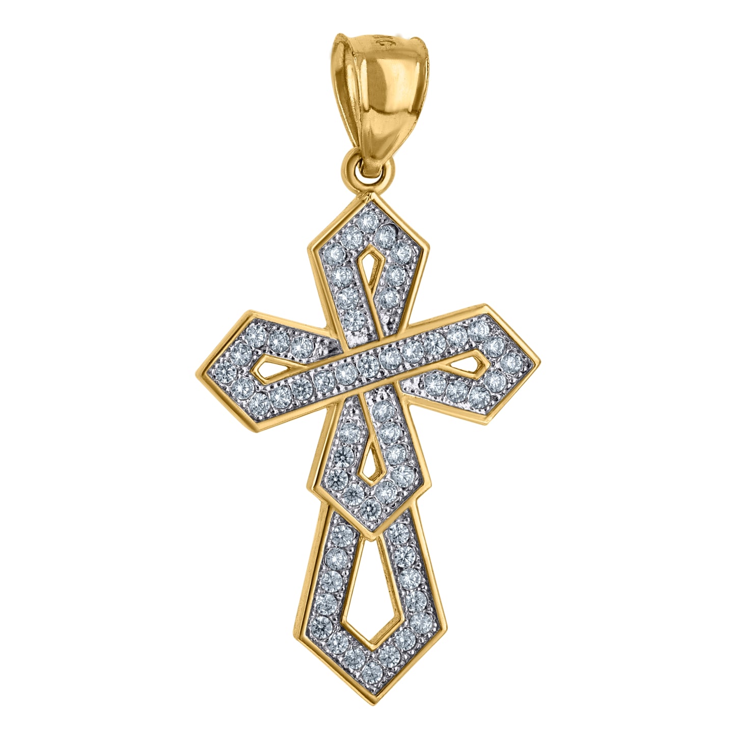 10K Two-Tone Gold Unisex Cubic Zirconia Cross Religious Charm Pendant