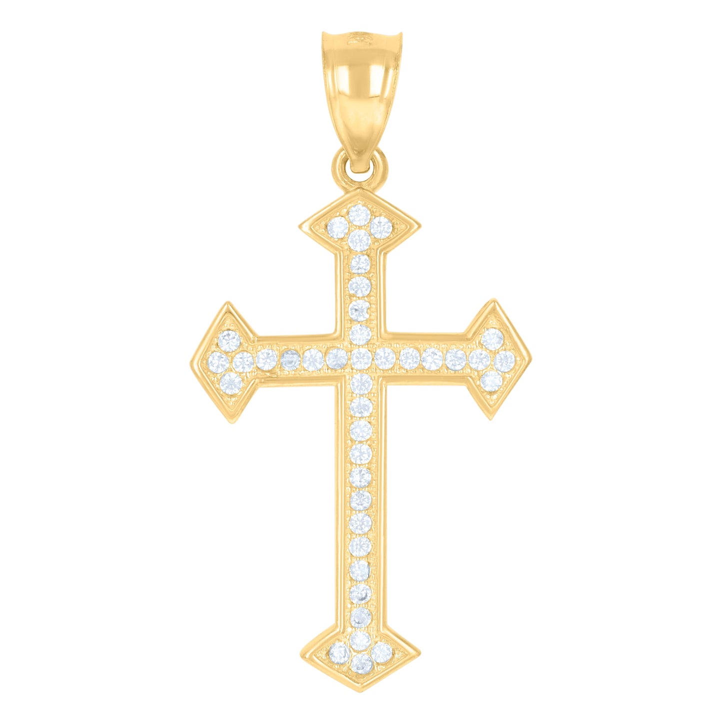 10K Gold Two-Tone Cubic-Zirconia Mens Cross Religious Charm Pendant
