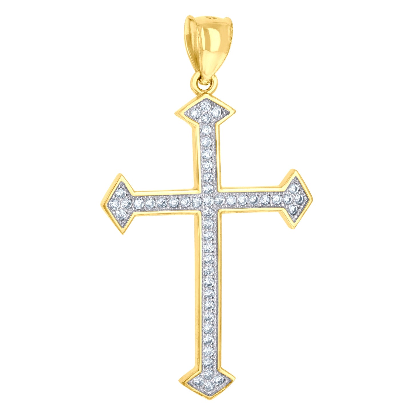 10K Gold Two-Tone Cubic-Zirconia Mens Cross Religious Charm Pendant