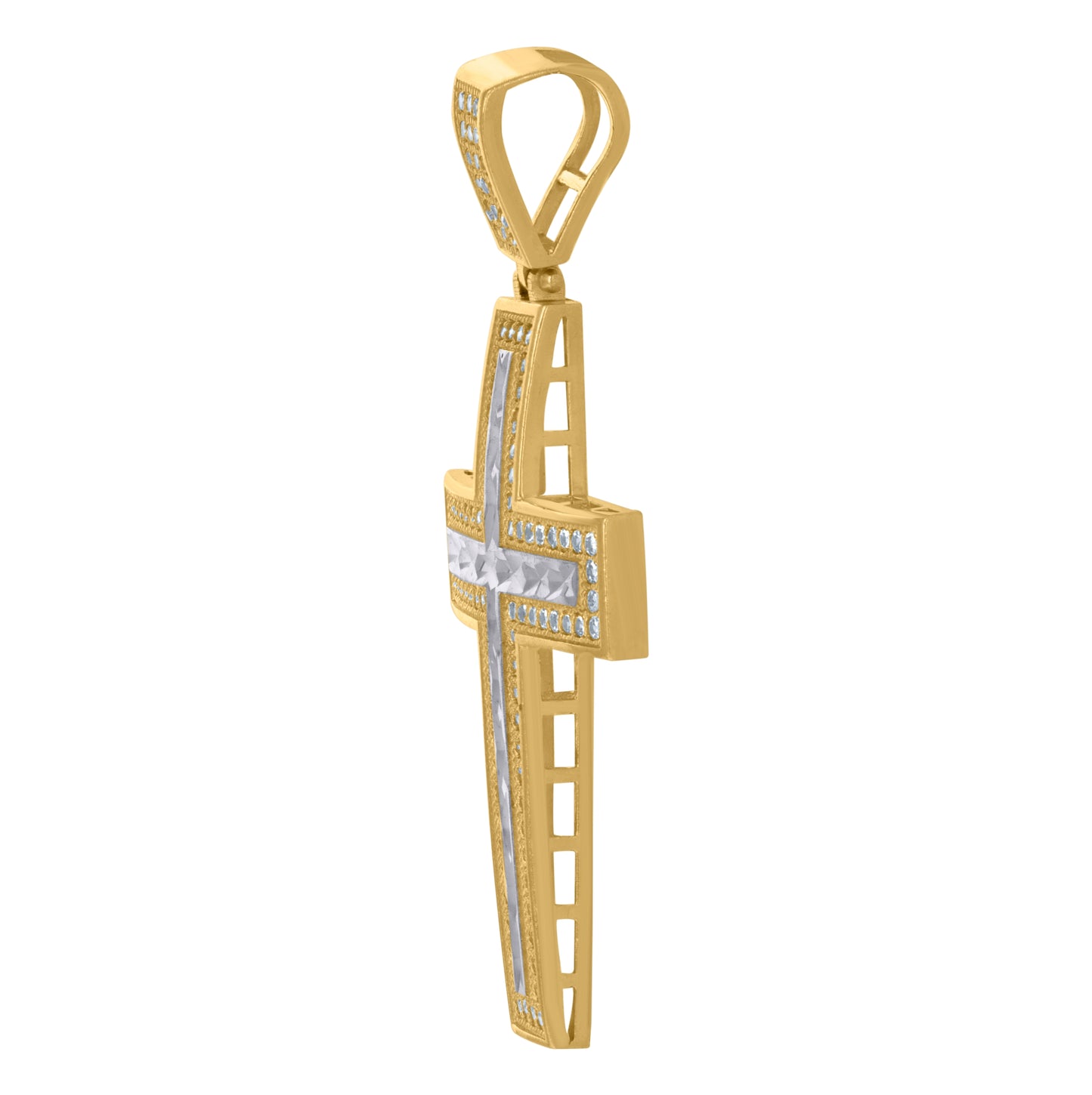 10K Two-Tone Gold Unisex Cubic Zirconia Cross Religious Charm Pendant