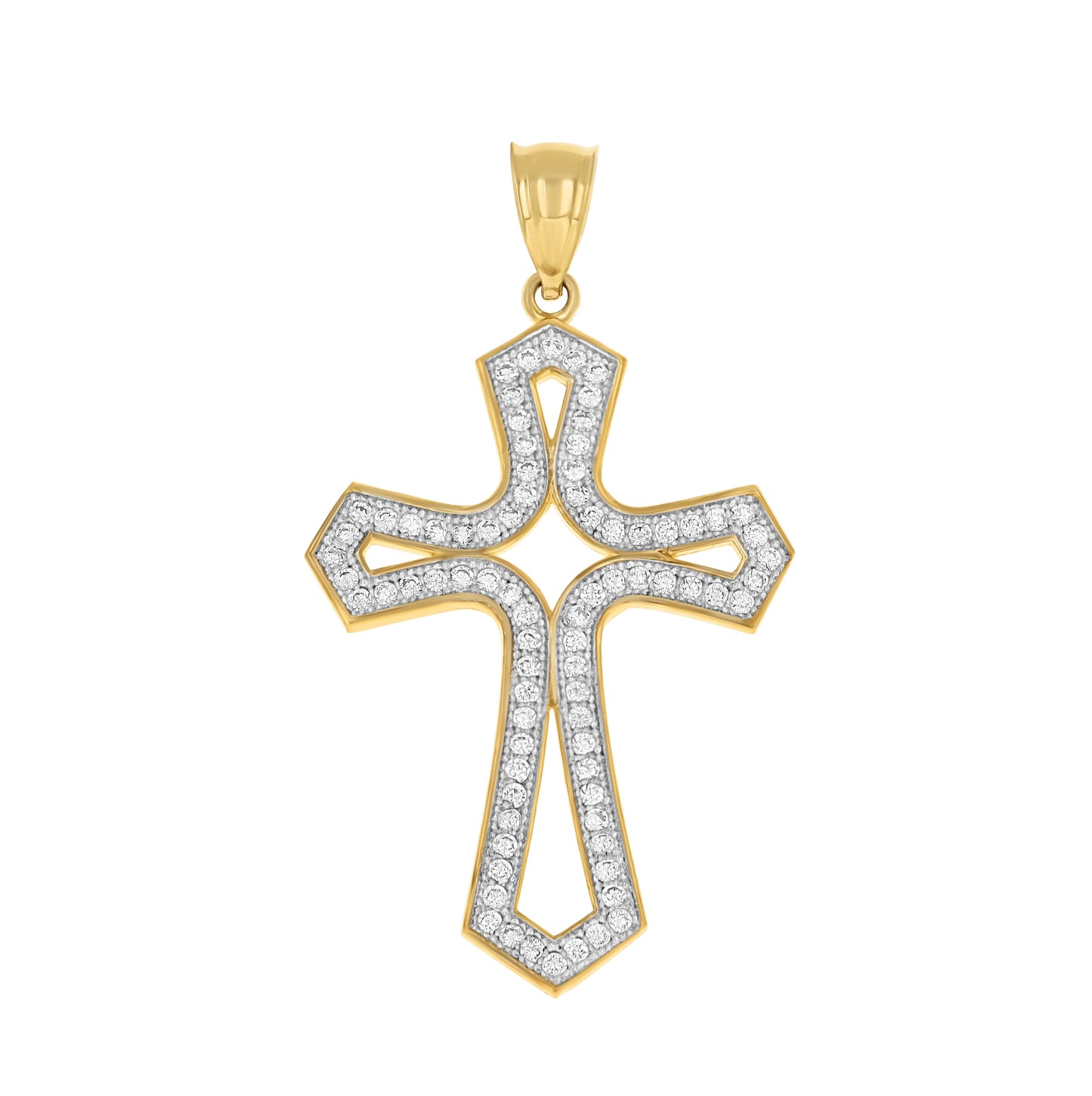 10K Two-tone Gold Mens Cubic-Zirconia Cross Religious Charm Pendant