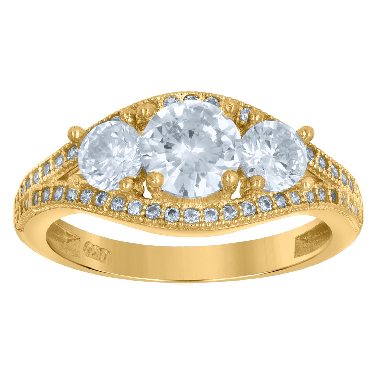 10K Two-Tone Gold Womens Cubic Zirconia Three Stone Engagement Ring