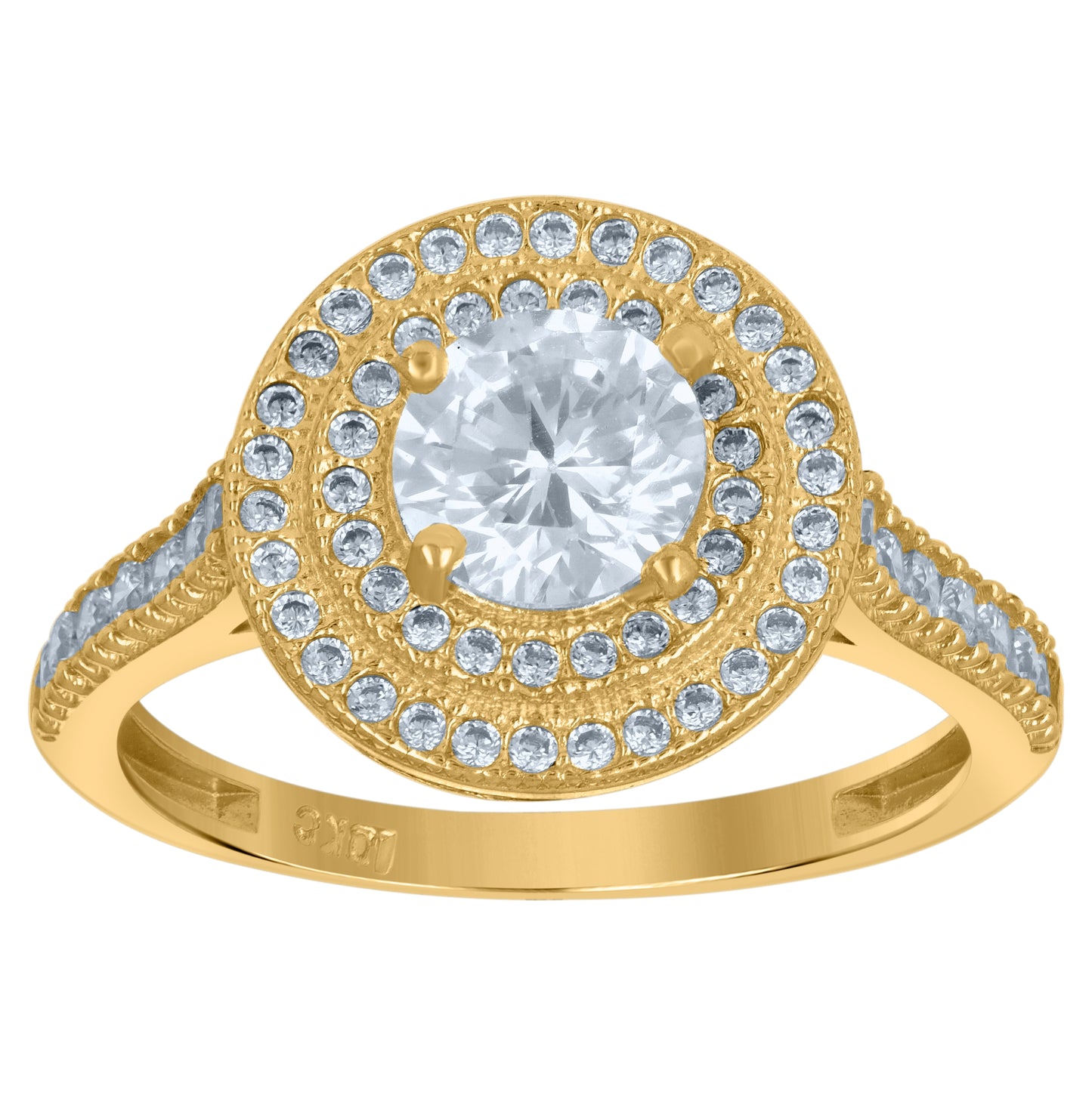 10K Two-Tone Gold Womens Round Cubic Zirconia Halo Engagement Ring