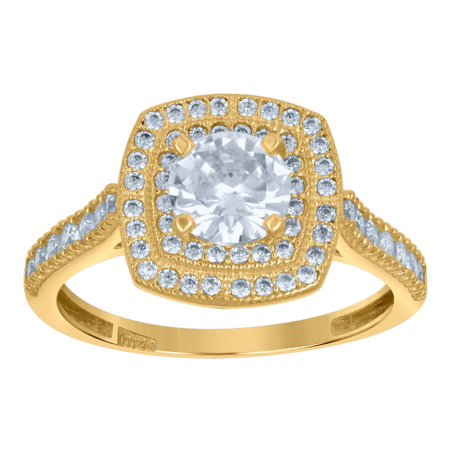 10K Two-Tone Gold Womens Round Cubic Zirconia Halo Engagement Ring