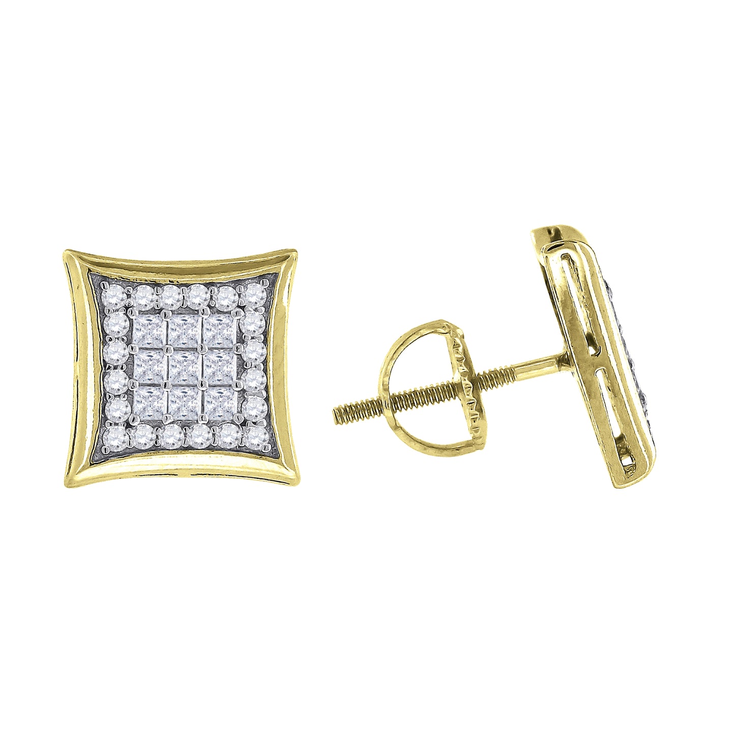 Sterling Silver Yellow-Tone Mens Princess Cubic Zirconia Kite Stud Earrings