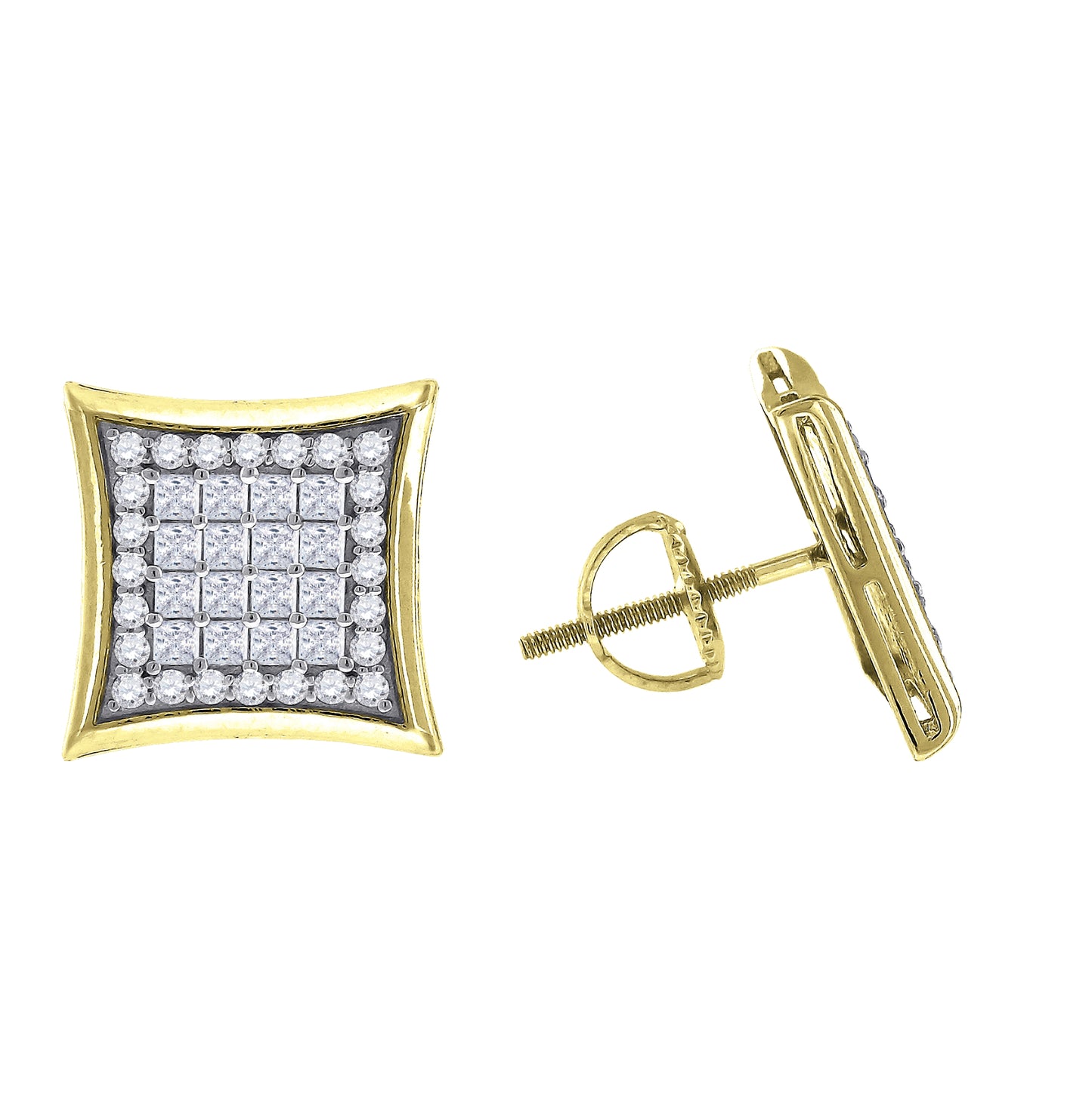 Sterling Silver Or Yellow-Tone Mens Princess Cubic Zirconia Kite Stud Earrings