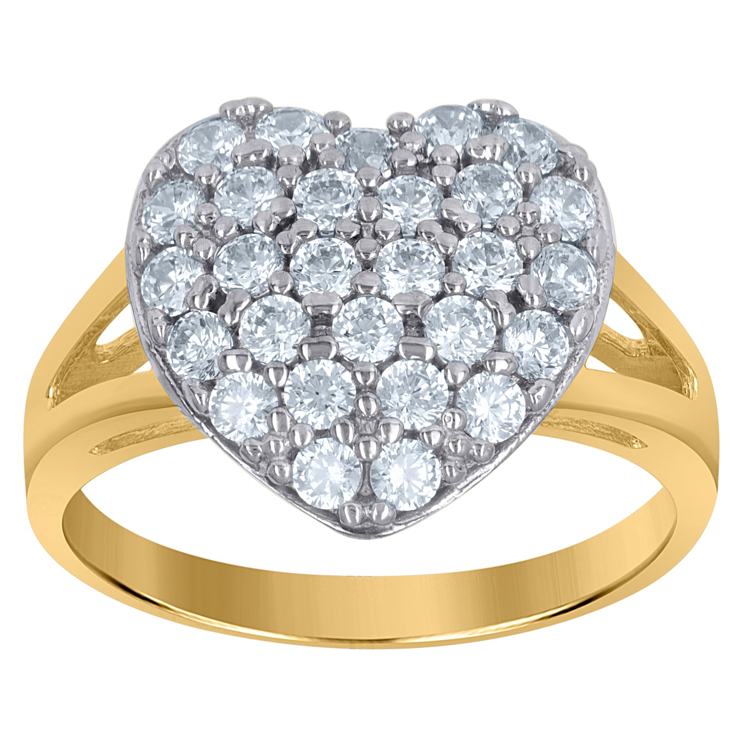 10K Gold Womens Two-Tone Cubic-Zirconia Heart Band Ring