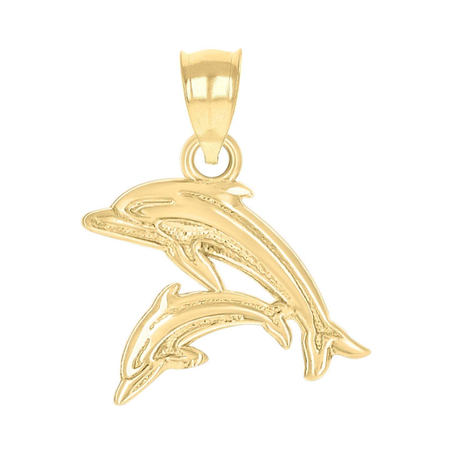 10K Yellow Gold Diamond-Cut Womens Dolphins Animal Charm Pendant
