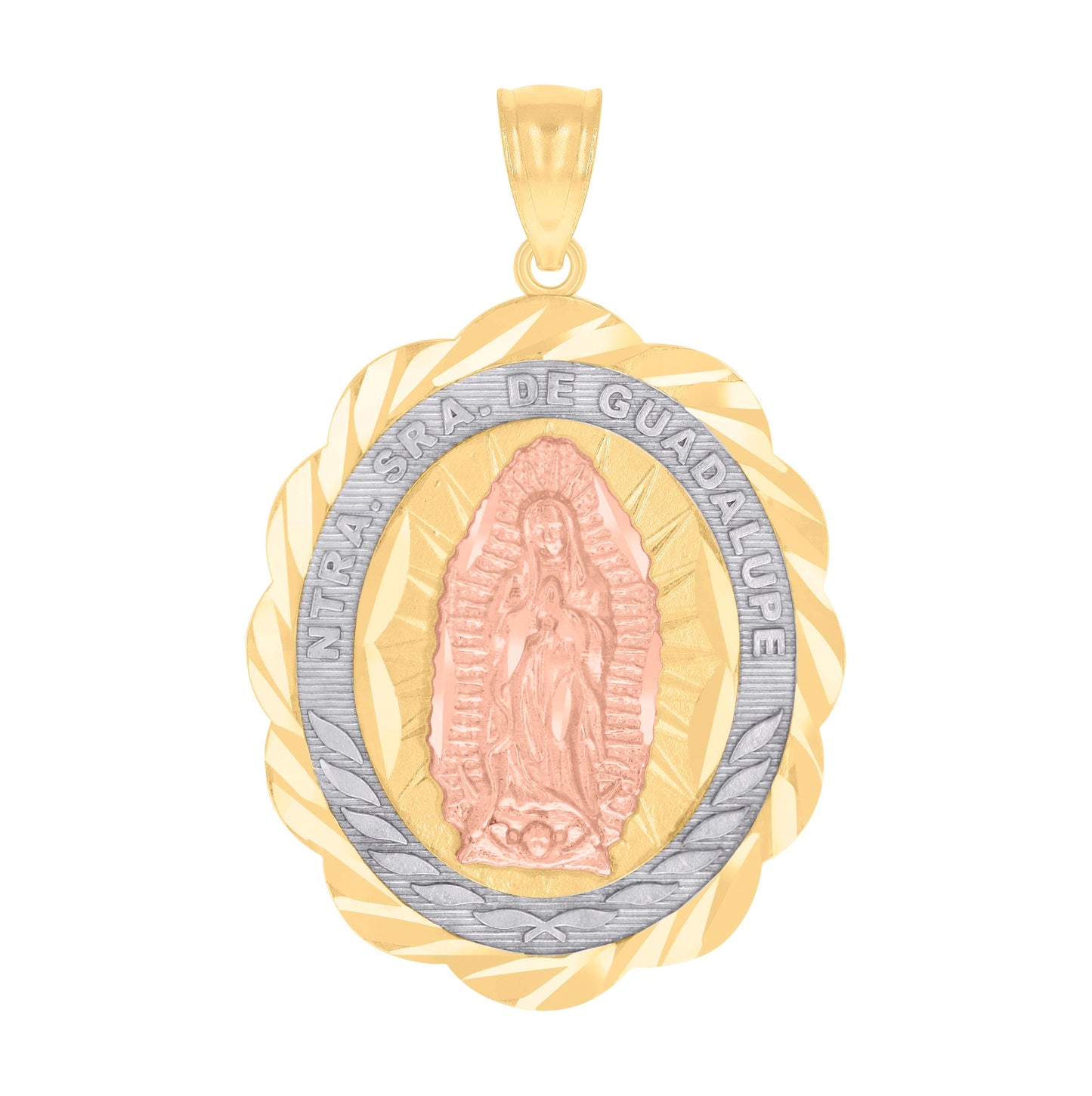 10K Gold Tri-Color Diamond-Cut Womens Ntra Sra De Guadalupe Religious Charm Pendant