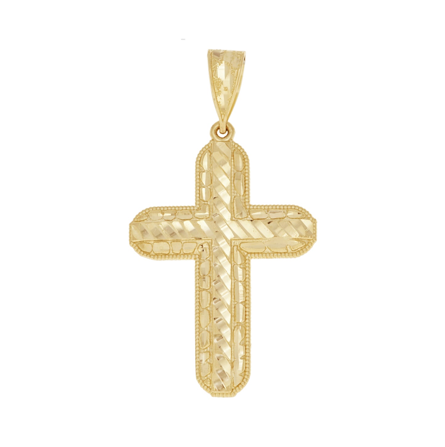 10K Yellow Gold Diamond-Cut Mens Nugget Cross Religious Charm Pendant