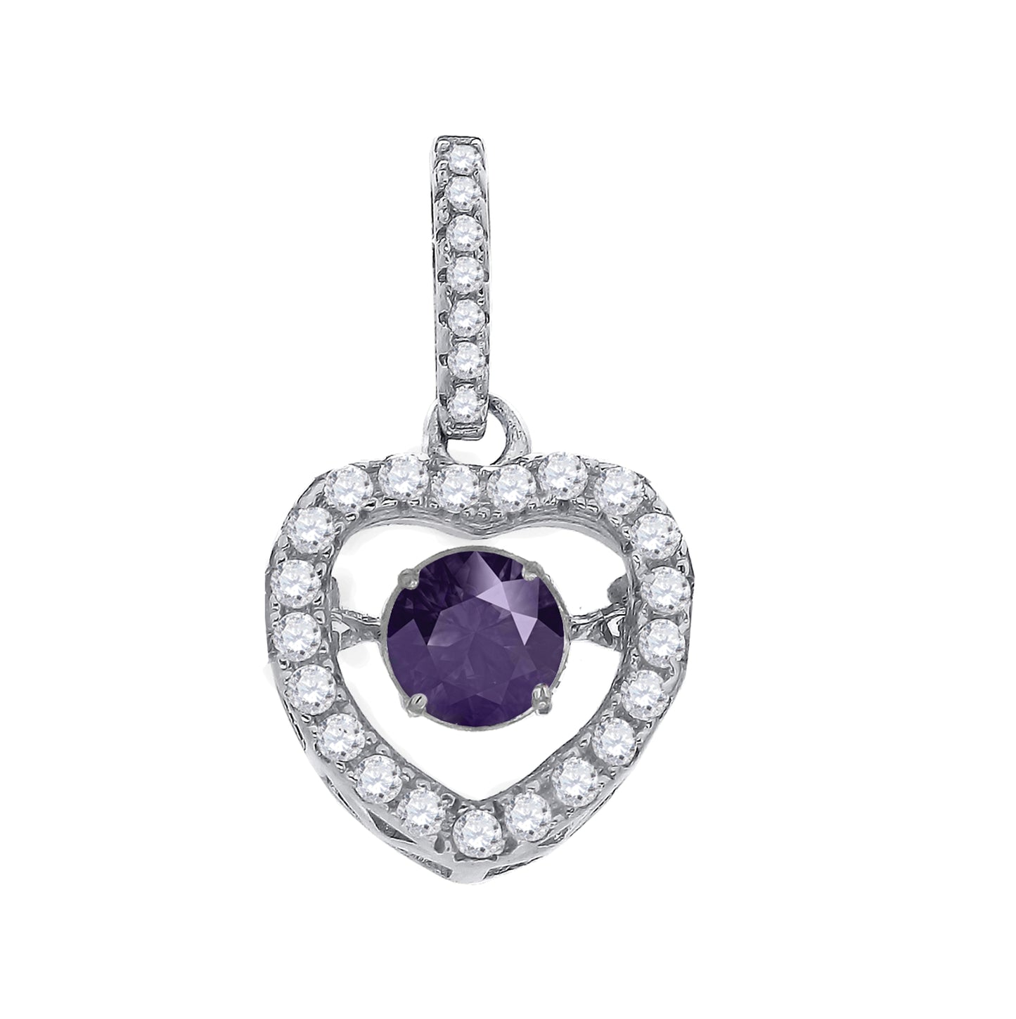 Sterling Silver Womens Purple White Cubic Zirconia Heart Charm Pendant