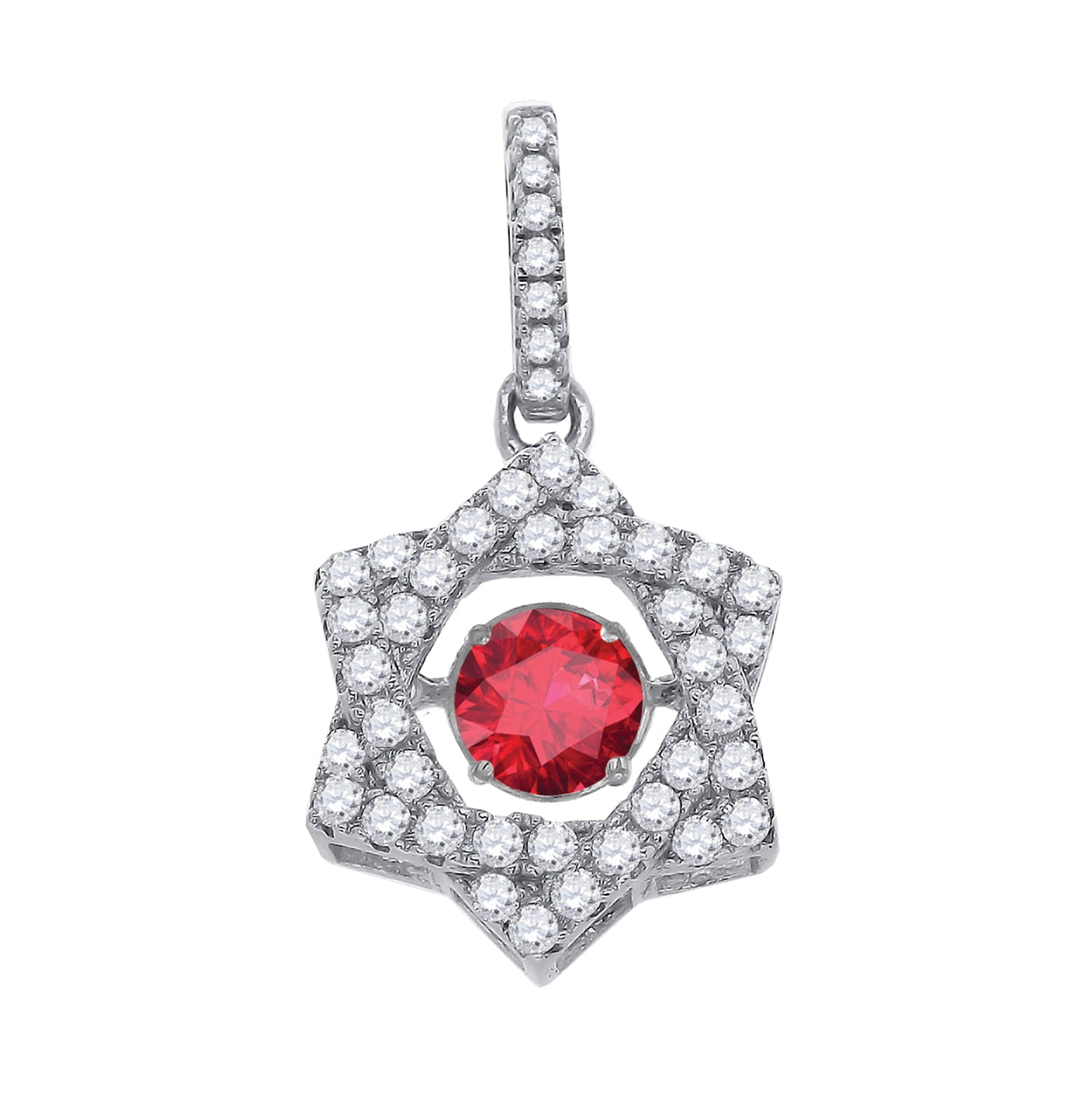 Sterling Silver Womens Red White Cubic Zirconia Star Charm Pendant