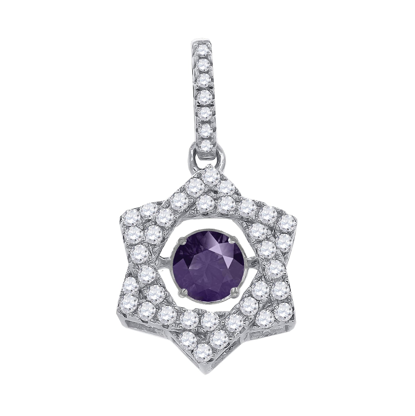 Sterling Silver Womens Purple White Cubic Zirconia Star Charm Pendant