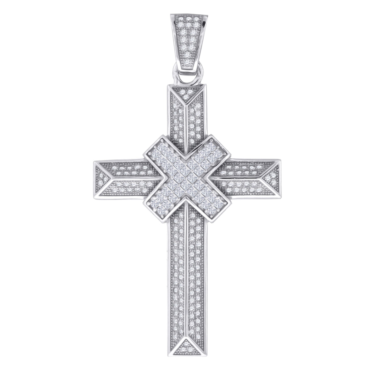 Sterling Silver Unisex Cubic-Zirconia Cross Religious Charm Pendant