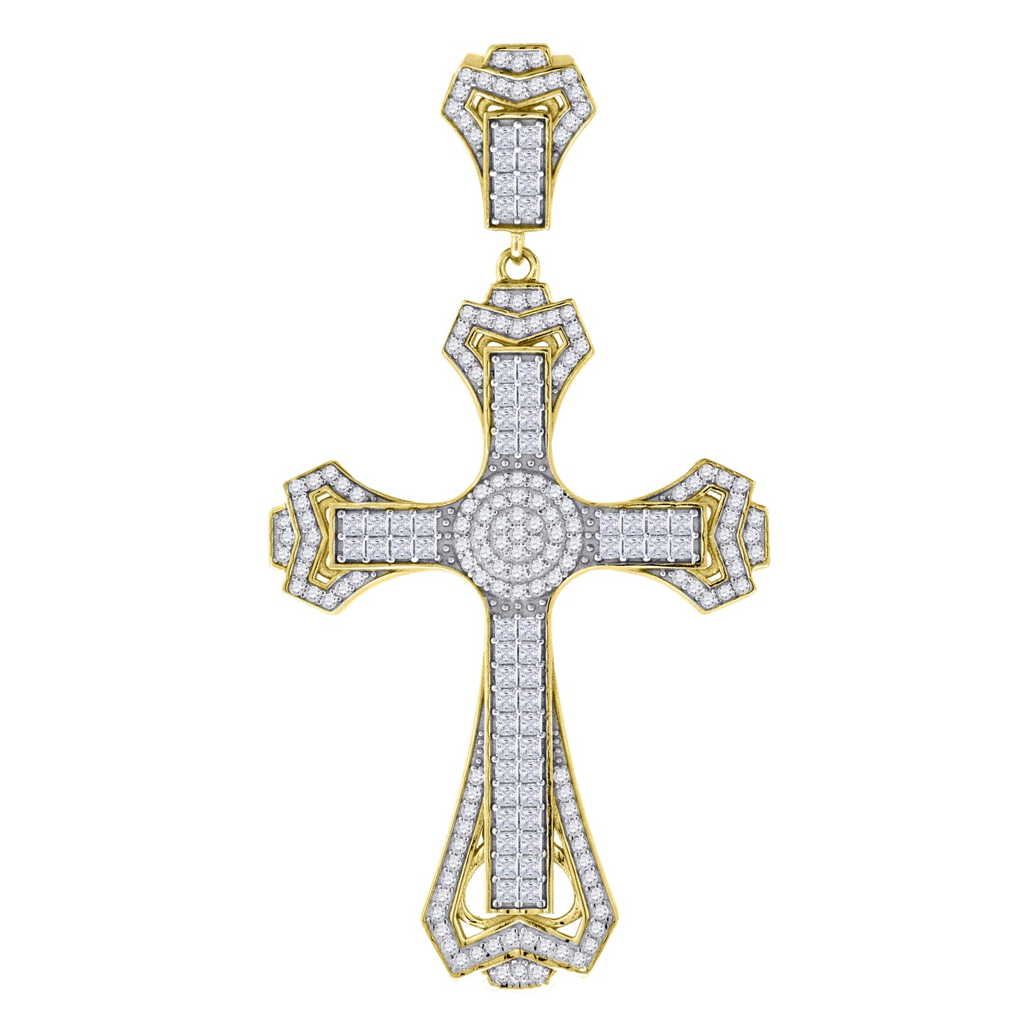 Sterling Silver Yellow-Tone Unisex Cubic-Zirconia Cross Religious Charm Pendant