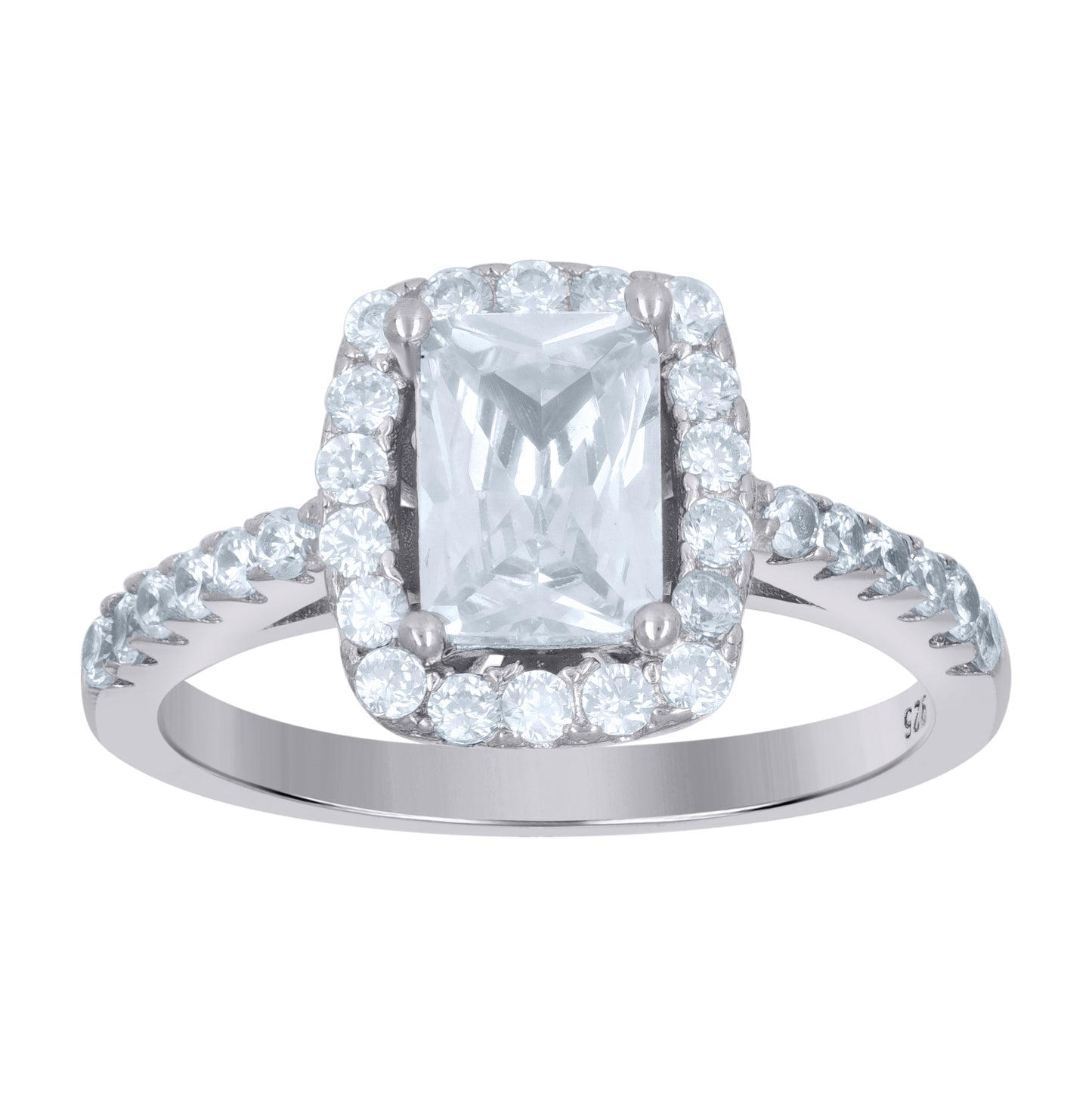 Sterling Silver Womens Emerald Cut Cubic-Zirconia Fashion Bridal Anniversary Engagement Wedding Ring