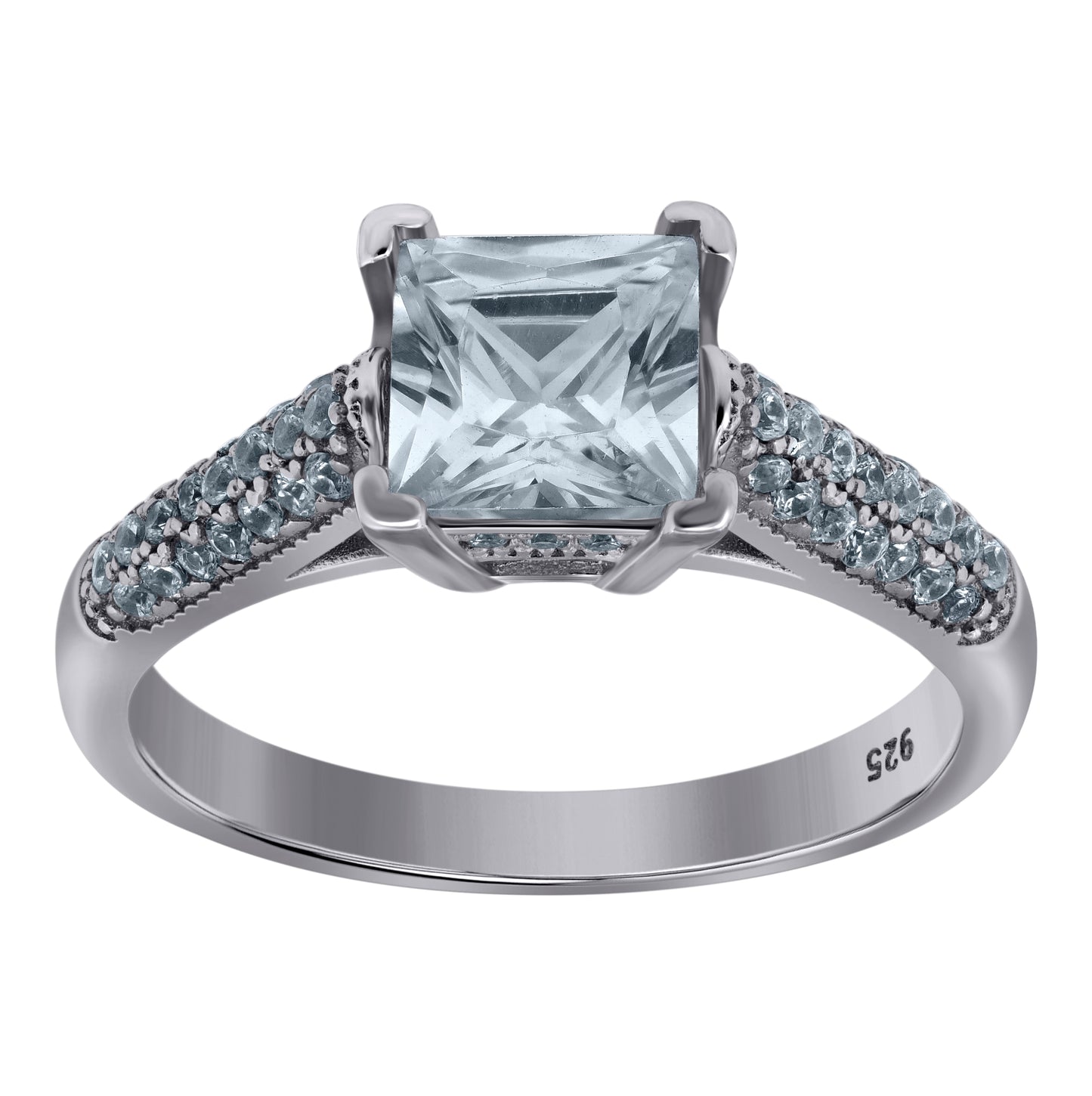 Sterling Silver Womens Cubic Zirconia Sizes 6-9 Princess-Cut Square Center Stone Bridal Wedding Engagement Anniversary Band Ring