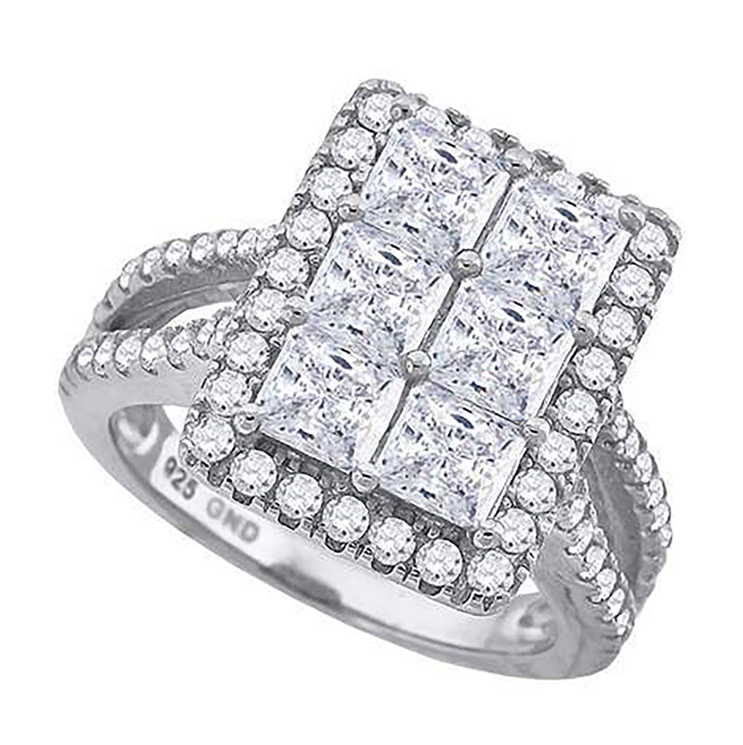 Sterling Silver Womens Cubic Zirconia Rectangle Bridal Anniversary Engagement Wedding Ring