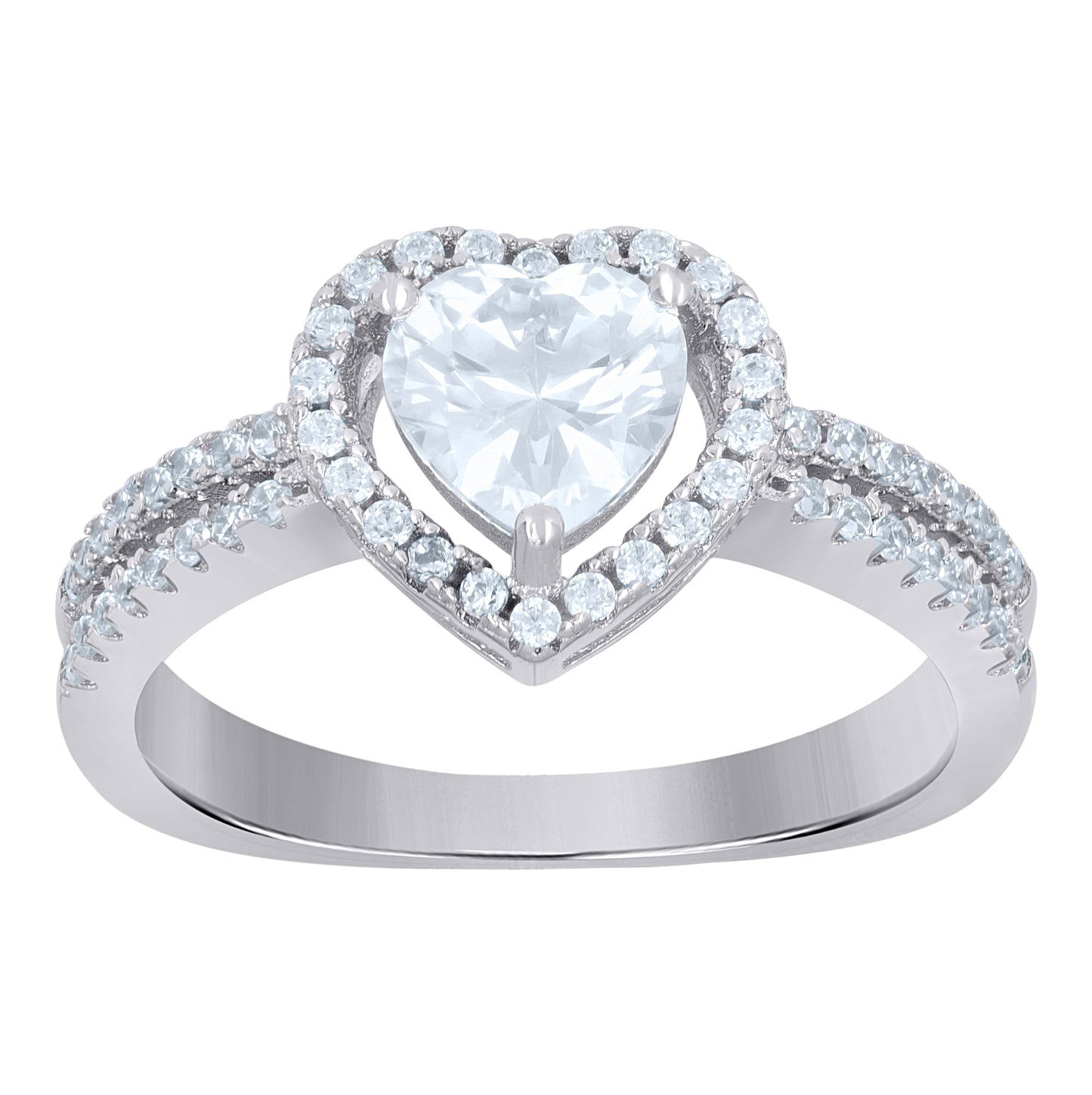 Sterling Silver Womens Cubic Zirconia Heart Bridal Anniversary Engagement Wedding Ring