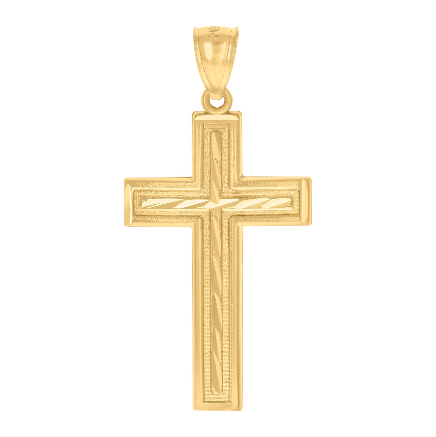 10K Yellow Gold Diamond-Cut Mens Cross Religious Charm Pendant
