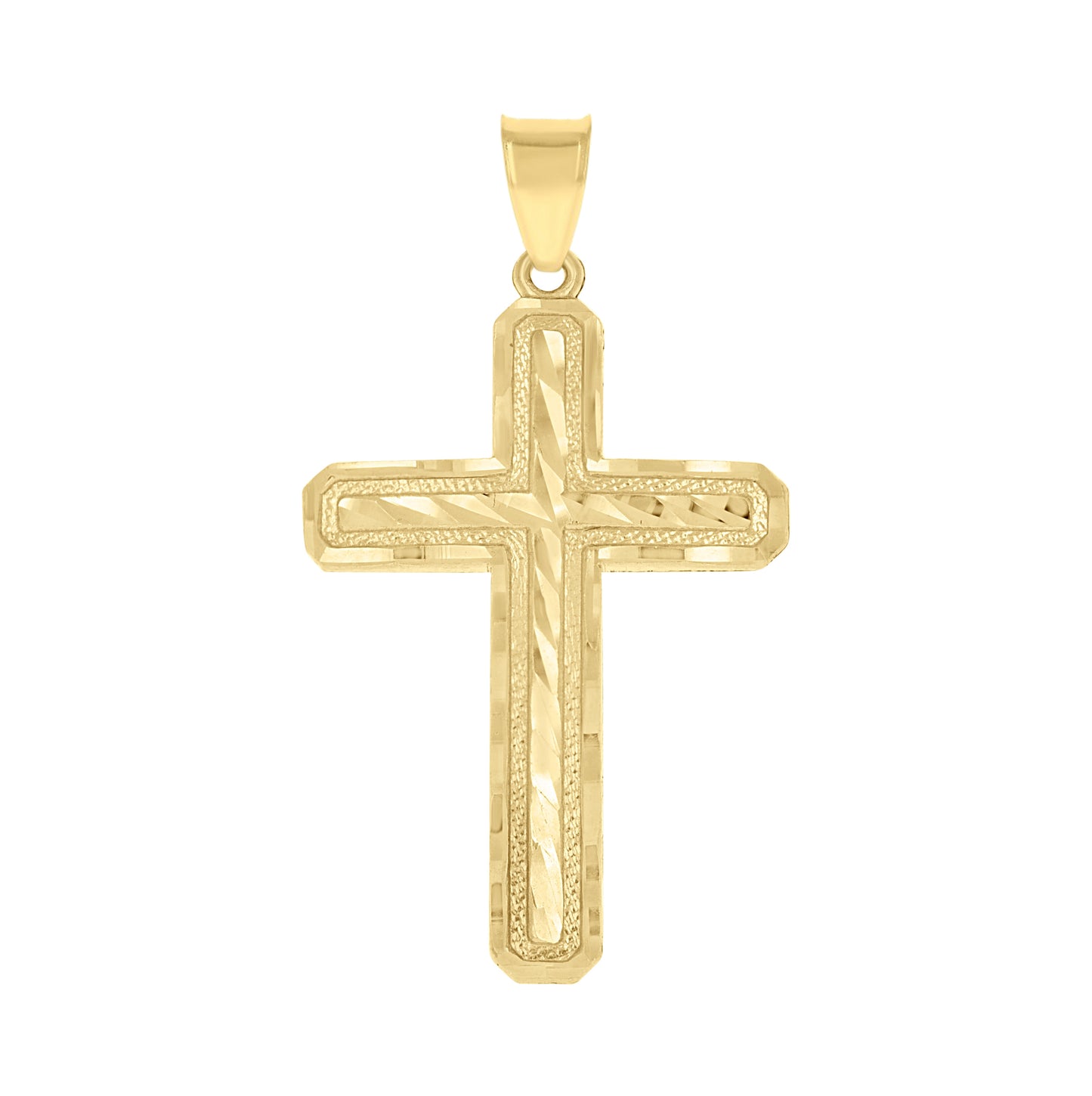 10K Yellow Gold Diamond-Cut Mens Cross Religious Charm Pendant